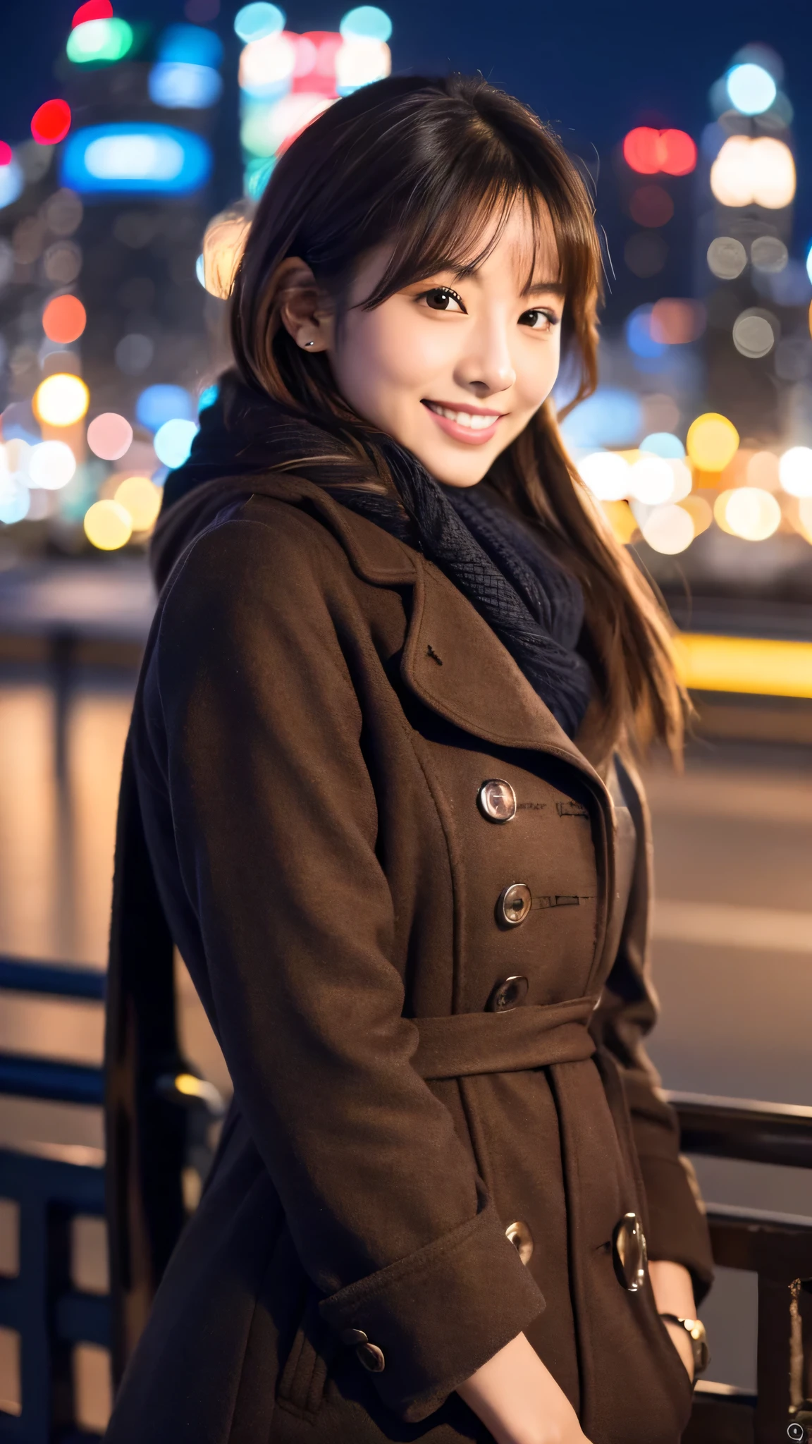 Highest resolution, 4K, Masterpiece: 1.3), A Japanese milf, Sexy: 1.1, fine eyes, Slender figure, Realistic teeth, double eyelids, full body, best quality, detailed, beauty, at the city, night, winter