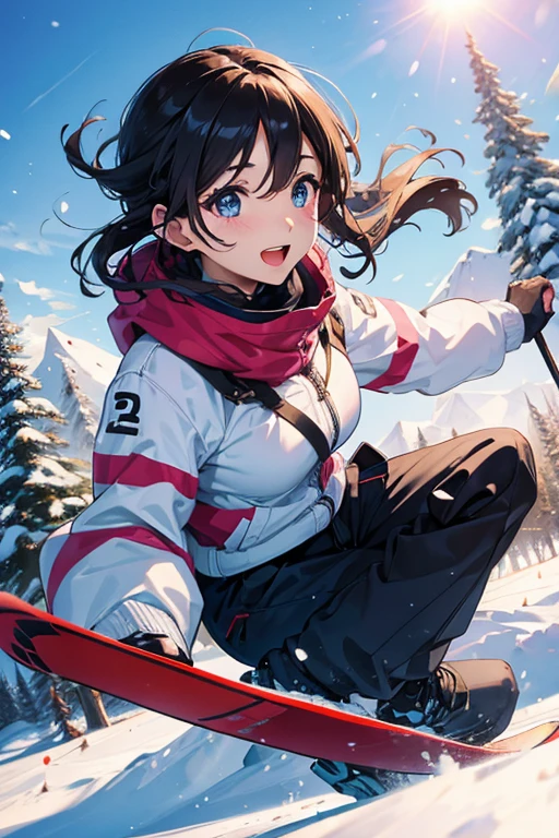 skiing、beautiful mature woman、beautiful eyes、Jumpy