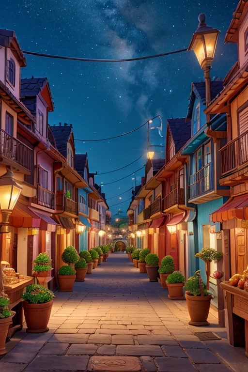 Numa cidade encantada, where little houses looked like they were made of candy and the streets were lit by magic lanterns,