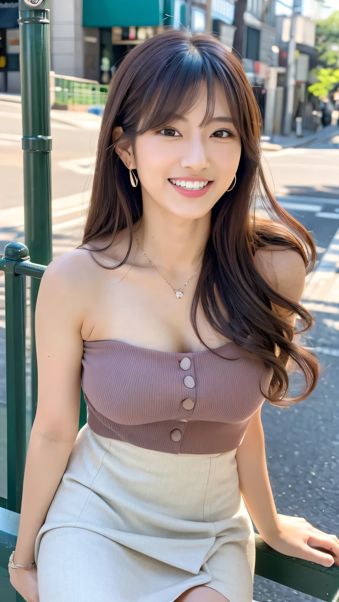 Highest resolution, 4K, Masterpiece: 1.3), A Japanese milf, Sexy: 1.1, fine eyes, Slender figure, Realistic teeth, double eyelids, full body, best quality, detailed, beauty, at the city, mini skirt