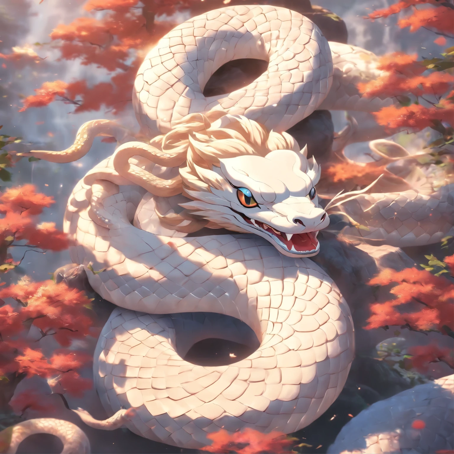 (((White Snake))) Best Quality, Ultra-high resolution, Detailed 4K CG, Master Parts, Krishna, Hindu God,cobra,On the snake, Hindu mythology,((To the serpent)), Image of Hinduism , Aesthetic, Screen-centric