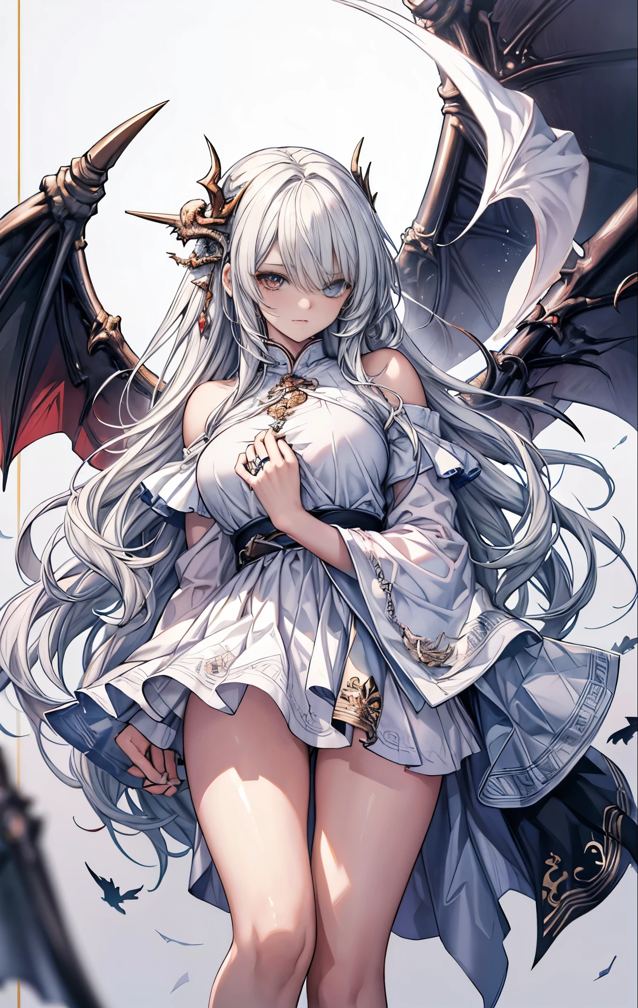 masterpiece, highest quality, High resolution, SA1, Monster angels that look sacred,His eyes are waiting for heterochromia,His whole body consists of a huge one-eyed eye,and a metal ring around one eye,The ring is crawling with the eyeball,The dragon has many wings on the white holy angel
