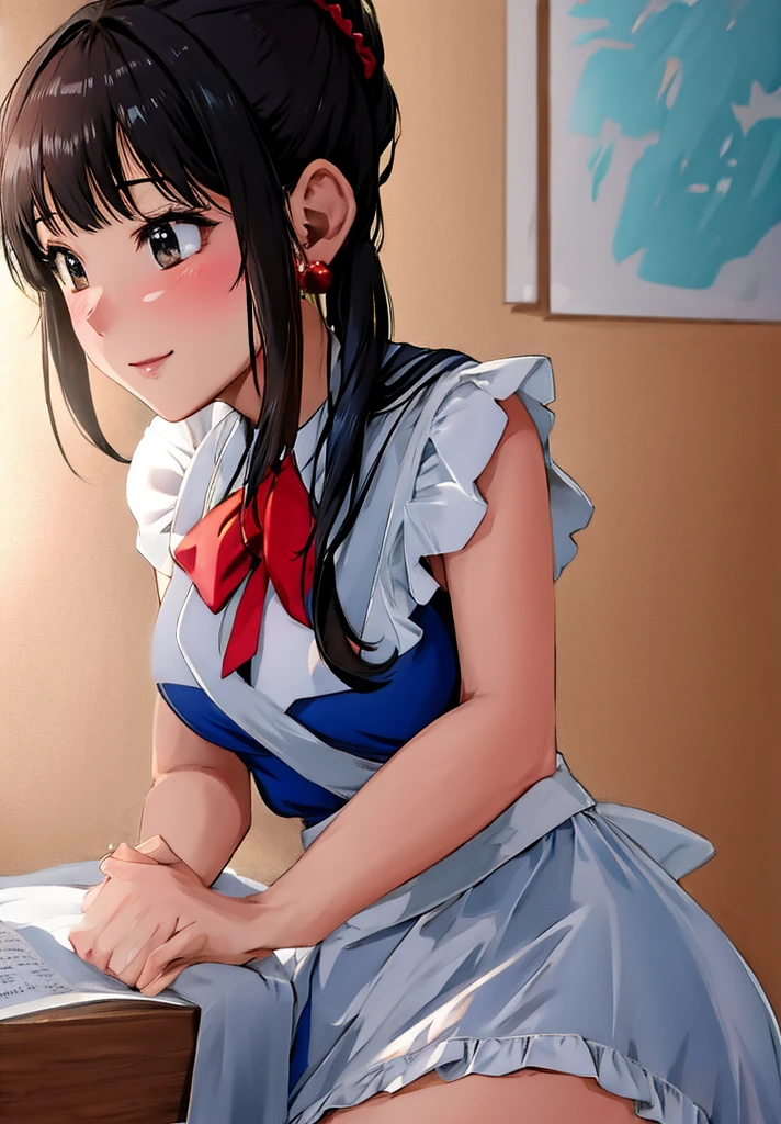 (Photo:1.3), highdetail, Chi-Chi, 1girl, solo, Smile, maid dress,, (acclaimed, alluring, captivating, exciting, gorgeous, striking:1.3), (trending on artstation:1.3)