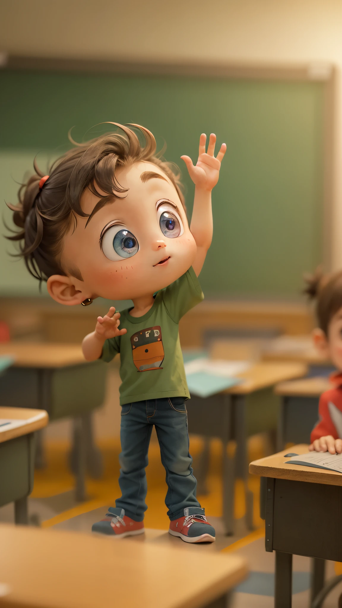A classroom setting with Little Johnny eagerly raising his hand, representing the anticipation of sharing a unique perspective.