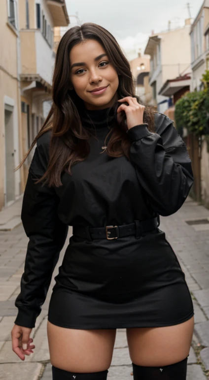 black hair babe traveling in a German city wearing traditional German clothes, blue eyes, enchanting, stunning, babe, dress, cosplay