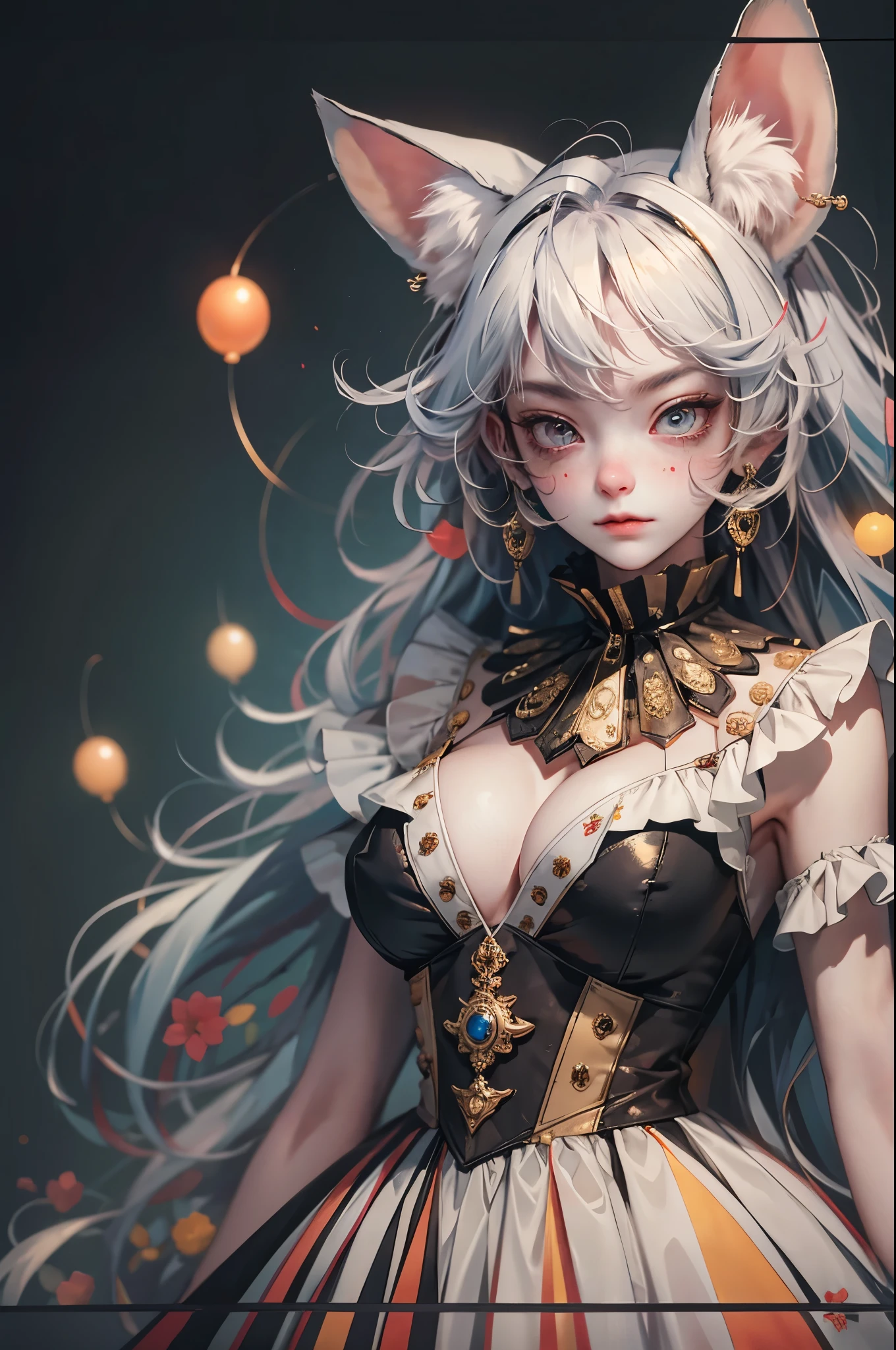 (masterpiece), (best quality), 1girl, sexy, girl with fox ears, clown, colorful