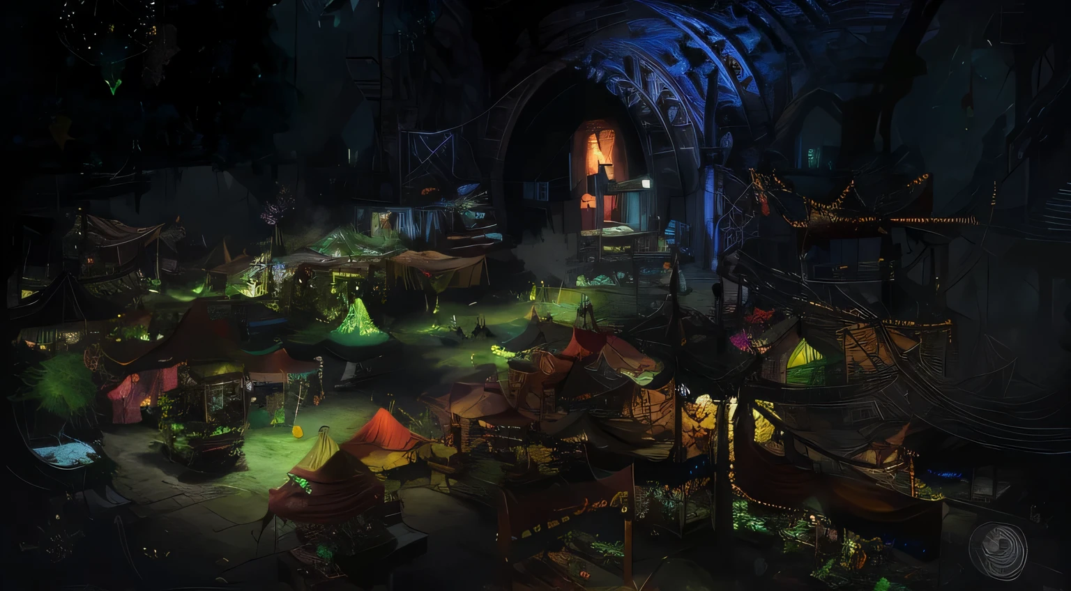 A magic street wooded market, there is a very large area with a lot of lights on it, highly detailed concept art, ultra detailed concept art, stunning! concept art, detailed 4k concept art, post apocalyptic theme park, stunning concept art, intricate and epic concept art, very detailed concept art, concept art ， highly rendered, beautiful detailed concept art, disco elysium concept art, concept art