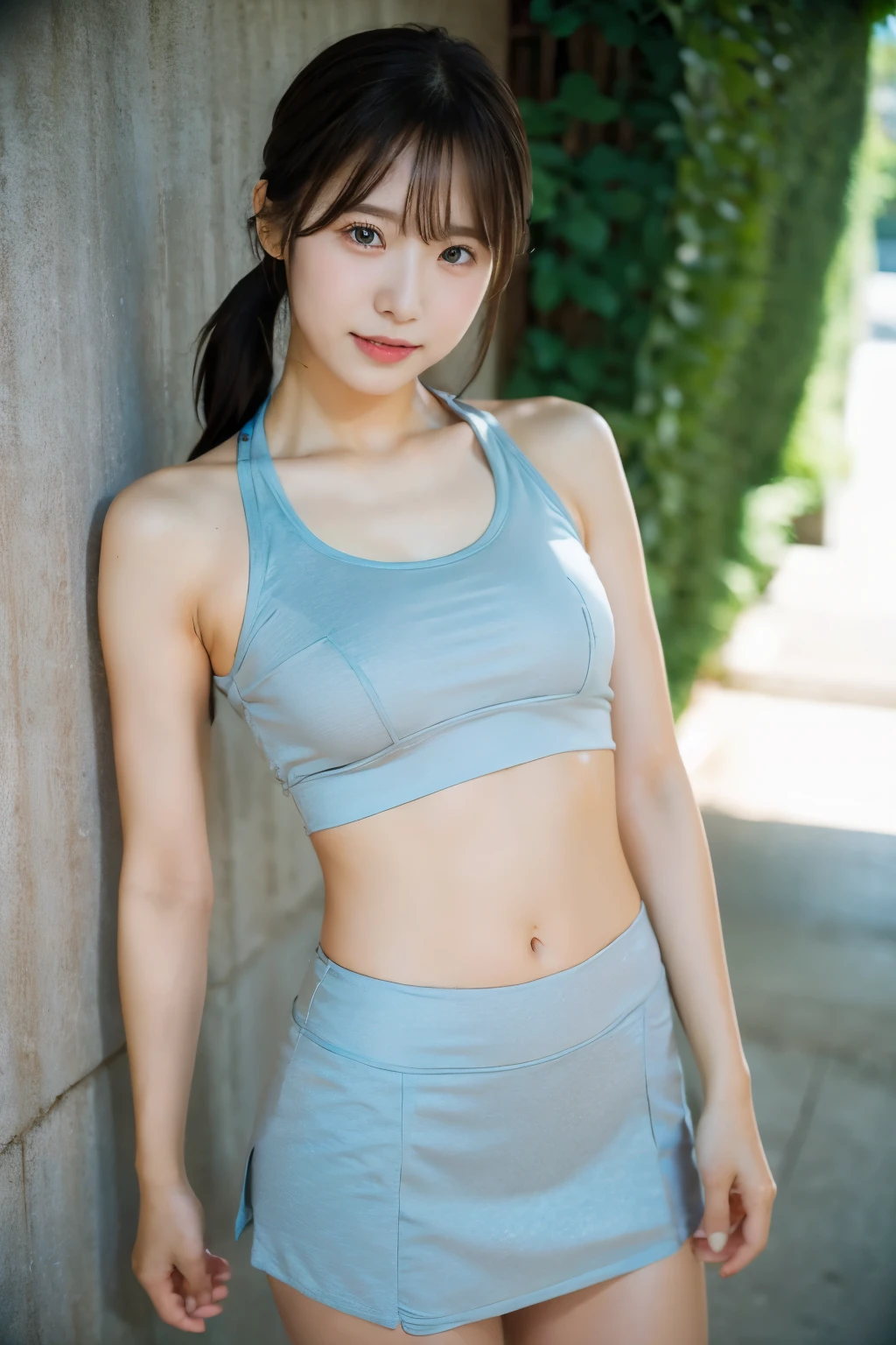 Top quality, wearing Skirt-style bikini , 35mm lens, f/1, ,sweat