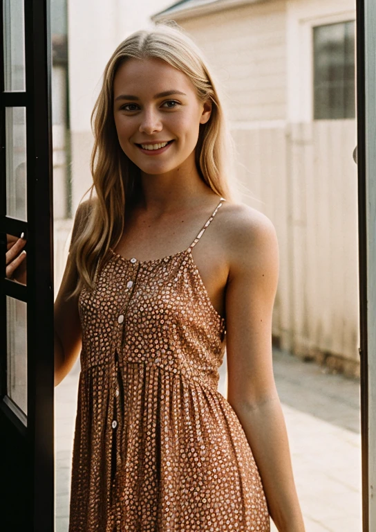 [nudity, explicit] nsfw, a photo of a dutch blonde woman (smiling:0.98)(30yo :0.9) standing by a [window | car door | motorbike | tree | kitchen], wearing a loose sundress, 1970s (faded:1.1), (arm hair, spots, red button nose, round eyes, long hair,), (faded, neutral colors, CANON AE-1:1.1, high noise, grainy, film grain, blurry, 32mm, aged photo, raytracing:1.1)