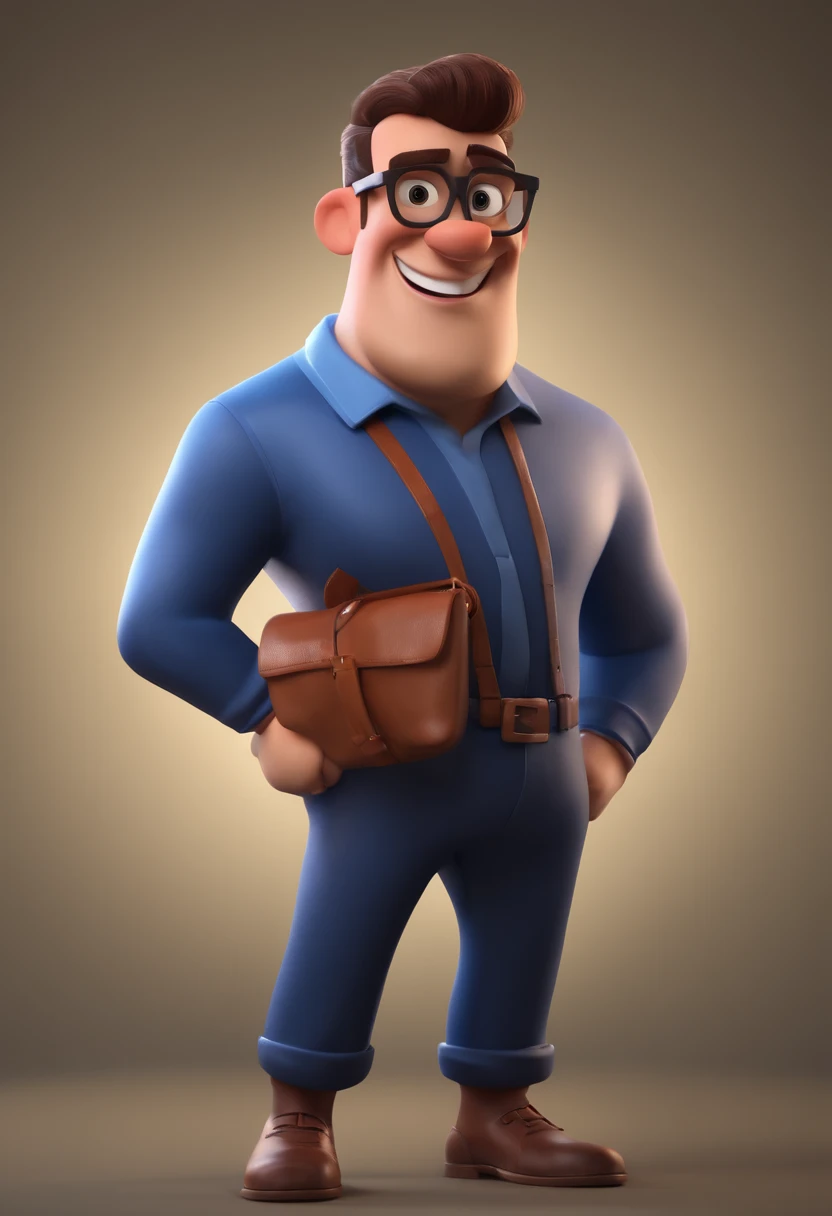 Cartoon character of a man with black glasses and a blue shirt, animation character, Caractere estilizado, animation style rendering, 3D estilizado, Arnold Maya rendering, Stylized 3D rendering, toon render screenshot, Personagem 3D, Personagem 3D, Stylized 3D rendering, 3D character rendering, personagem de desenho animado, Personagem de close up, Pose de personagem, (Estilo Pixar) (parte mestre:1.2) (Bokeh) (melhor qualidade) (pele detalhada) (textura detalhada) (8k) (argila) (cinematic lighting) (sharp focus