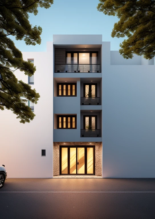 (((1 mordenhouse with slope roof:1.3))), front elevation of the house, look morden minimalist,(((1 road in front of the house:1.3))), the planter has many white chrysanthemums:1.2, (RAW photo, real, best quality, masterpiece:1.2),(hyper realistic, photo-realistic:1.2), high quality,(((hyper detail:1.5))), archdaily, award winning design, dynamic light:1.3, (dark light:1.2), perfect light, elegant and minimalist feel