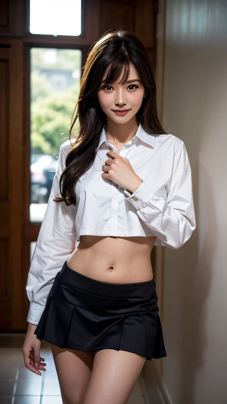 RAW,1girl,colorful,detailed skin,sharp focus,delicate,beautiful gorgeous cute Korean woman,makeup,instagram,kpop idol,korean beauty,korean mixed,brown hair+bob cut,large breasts,arms under breast,beaming smile 8k uhd,dslr,high quality,film grain,F1.4,1/800s,ISO 100,photorealistic,skiny and thin,white shirts,grey tight line miniskirt,grey tie,navel,in the library,toned,wide hips,thick thighs,spread legs,smooth midriff,scornful,school uniform