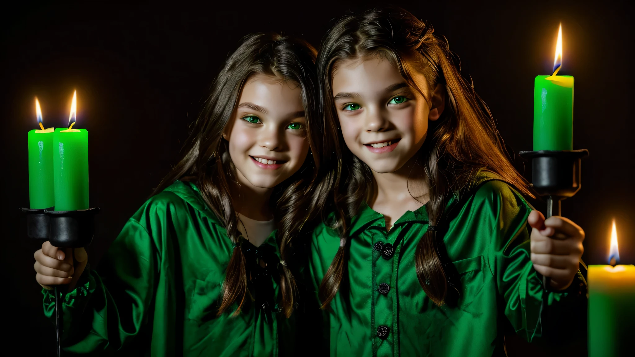 KIDS vampire green clothes. and candles, green light candles.