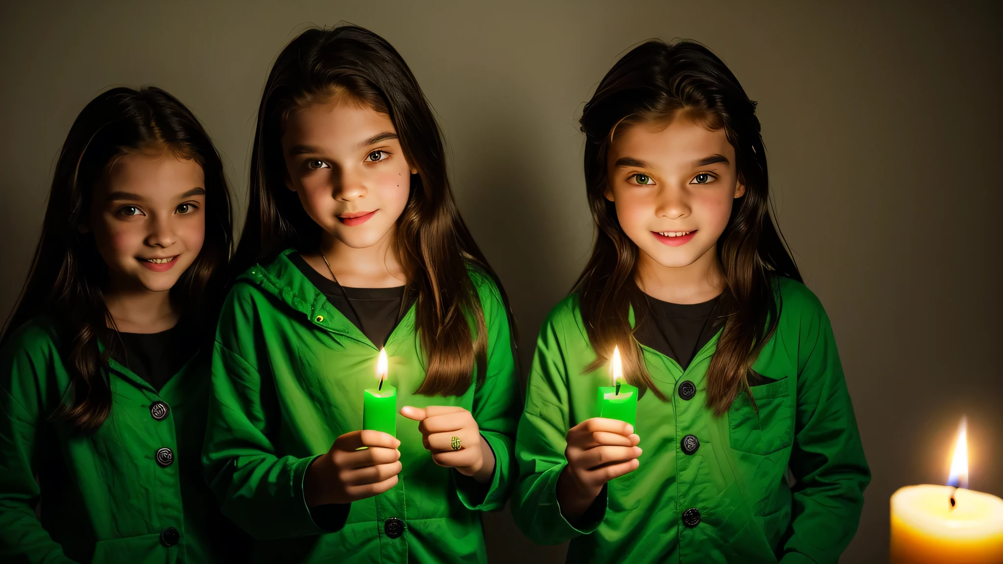 KIDS vampire green clothes. and candles, green light candles.