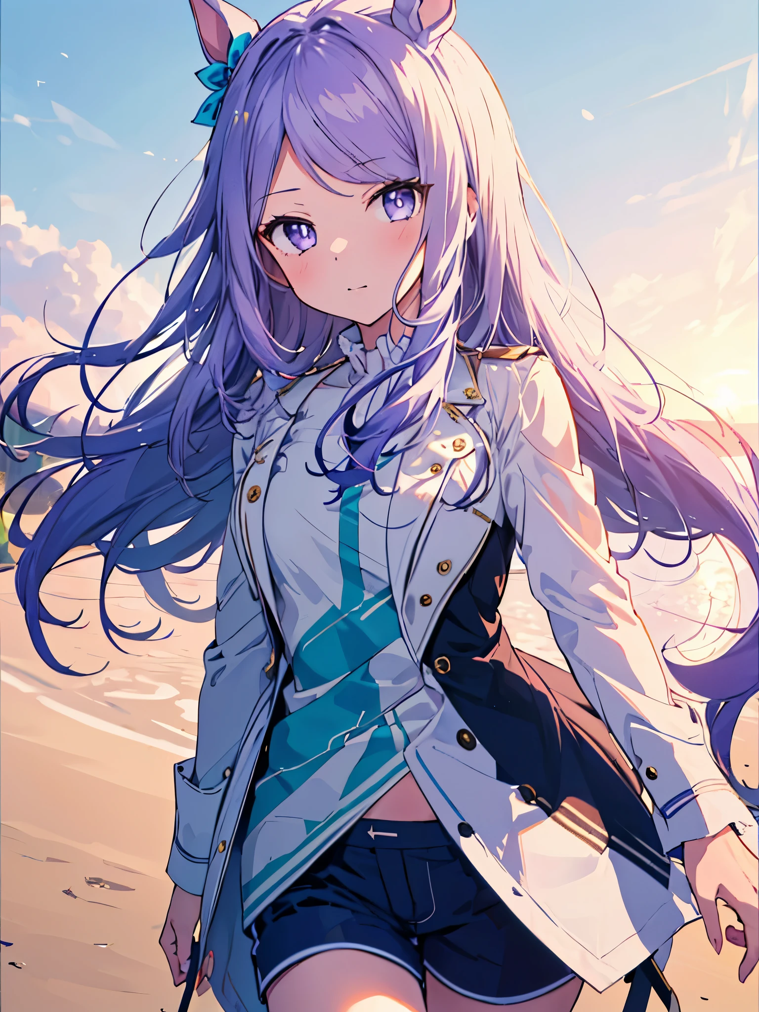 masterpiece, 8k wallpaper, highest quality, 1 girl, Mejiro McQueen, stuffy々and facial expressions, looking at the viewer, End of Sky,After completing a full marathon、muste piece、