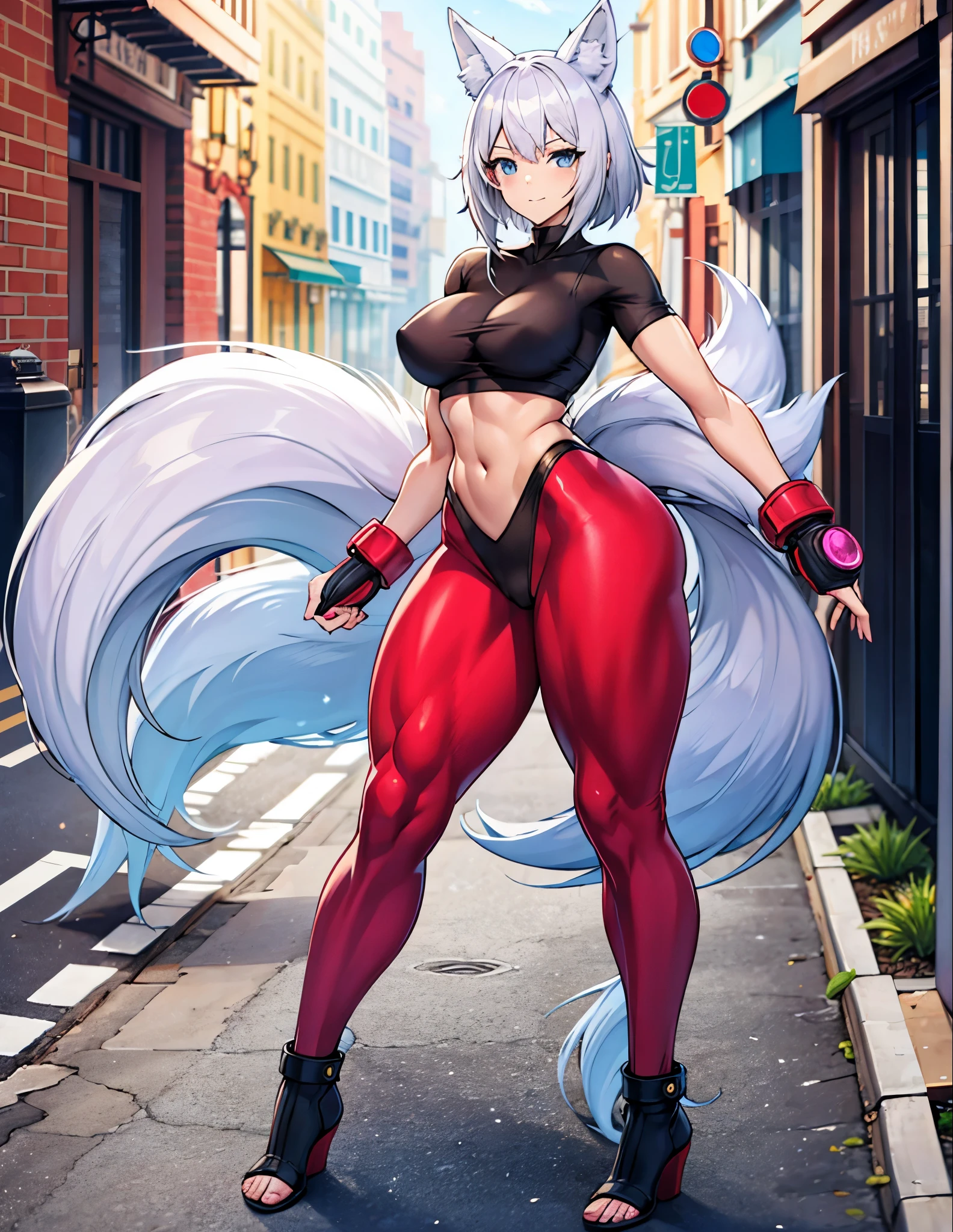 fox girl, perfect body, full body, street fighter clothes, perfect clothes, fully detailed