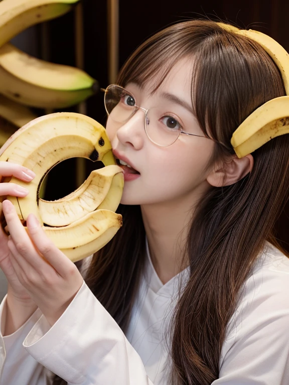 tiara、long hair、ponytail、Big Mouth、Taehyung eating a banana, Jimin\plump lips,she is eating a banana, sakimichan, duck face, Banana color,