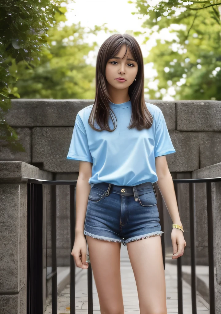 ((One Irish  girl, emerald_greenスポブラ,  skinny, small waist, tight short clothes)), (Laia Manzanares) (Tween model,13 years olereal beautiful, slim, , blond hair, blue eyes, small waist, , Soft light, ((David Hamilton Style)), full body picture, masterpiece, Best Quality, Photorealsitic, 8K, High resolution, Detailed skin, 8K UHD, Digital SLR, Soft lighting, High quality, Film grain, FUJI XT3、微笑む、解剖学的に正確な身体、身体は視聴者を向く、NSFWではない、