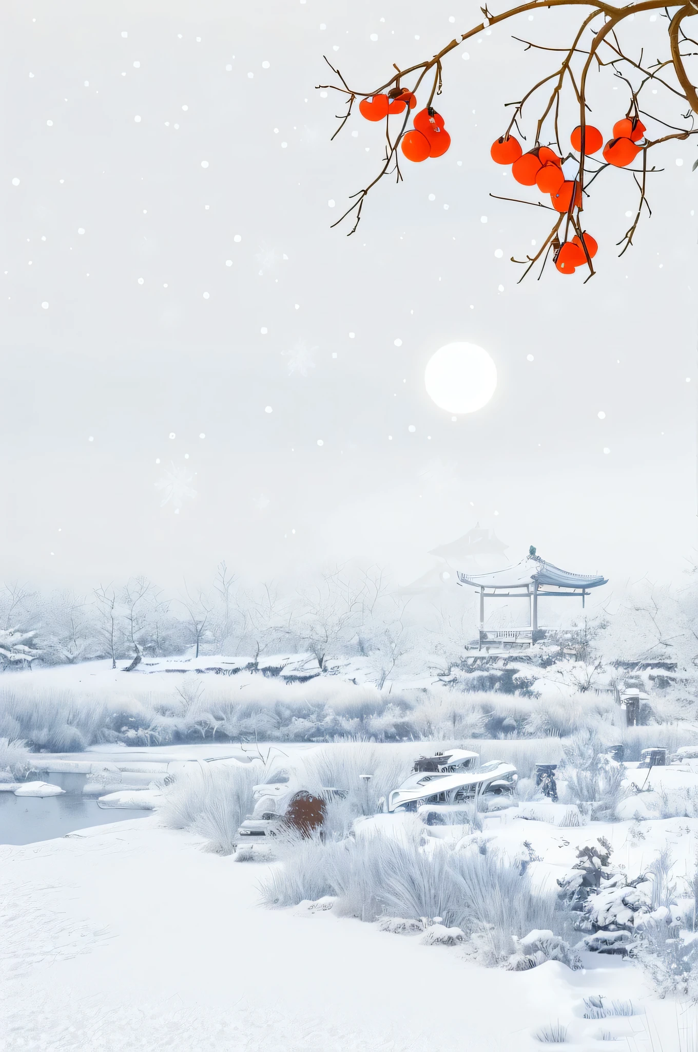 Snowy scene with tree and bench in the foreground, красивый snowscape, Fantasy winter scene, snowscape background, snowscape, snowscape, winter in the snow, Snowy winter scene, Winter environment, Snowy winter, mystic Winter landscape, Background of the winter park, Winter landscape, Beautiful winter area, chinese style painting, Winter time, Zen temple background, snowy land