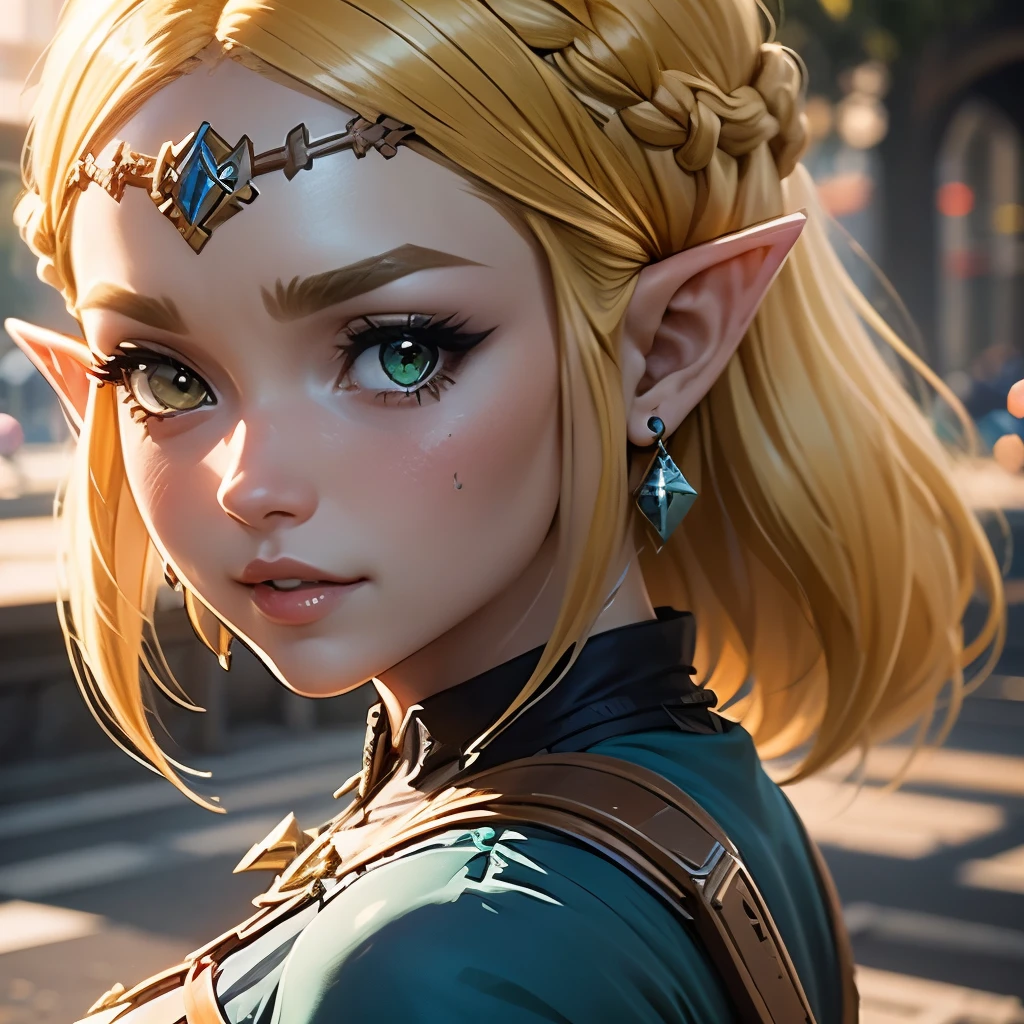 Mulher de cabelos loiros em roupa azul e bege segurando em poses de combate como em street fighter, lutando como em street fighter 2, guerreira, Zelda, Retrato de Zelda, de lenda de Zelda, Link da lenda de Zelda, link do Zelda, Fotos cosplay, Cosplay ornamentado, Cosplay profissional, Cosplay, Cosplay Completo, Artgerm Moody Fotografia, Princesa Zelda, Zelda como Triforce, Hyrule, Anime Garota Cosplay, ray-traced, 3d-render, extremanente detalhado, alta qualidade, Luz e sombra realistas, cabelos loiros, eye reflection, Sorriso leve, ray tracing, ray tracing, High detail, realismo, hiper-realismo, profundidade de campo, cinematic lighting, desfoque de movimento, brilho, luz brilhante, raios de deus, ray tracing, reflection light, Afterimage, multiple views, Reflexo da lente, Bokeh, 4k, UHD, Masterpiece, anatomicamente correto, pele texturizada, Super Detalhe, alta qualidade, best quality, 8k