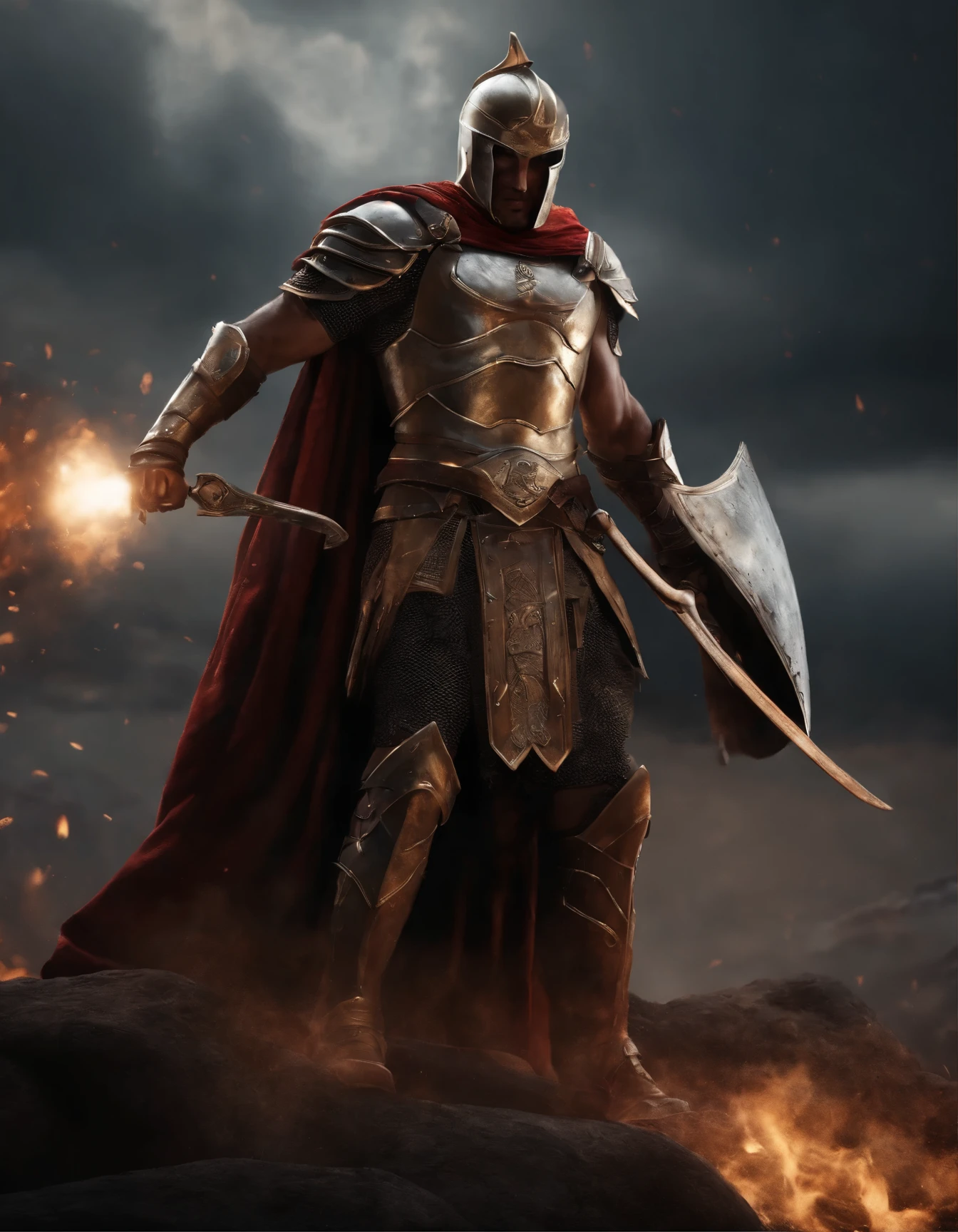 A highly intricate and realistic image of a powerful and otherworldly Spartan warrior, depicted in a pose of action in warfare. The warrior should possess a rugged and muscular physique, adorned with armor and a fur pelt. Pay meticulous attention to details, while rendering the artwork using the vibrant and stunning Octane software. Convey an atmospheric and vivid ambiance, reminiscent of epic tales. Infuse the composition with drama, utilizing the Unreal Engine to produce a breathtaking 8k resolution. Aim for a photorealistic quality, resembling the artistic styles of Jim Lee, Luis Royo, and Boris Vallejo. Keep the focus sharp and emphasize ultra-realism, incorporating elements like blood splatter for added intensity.