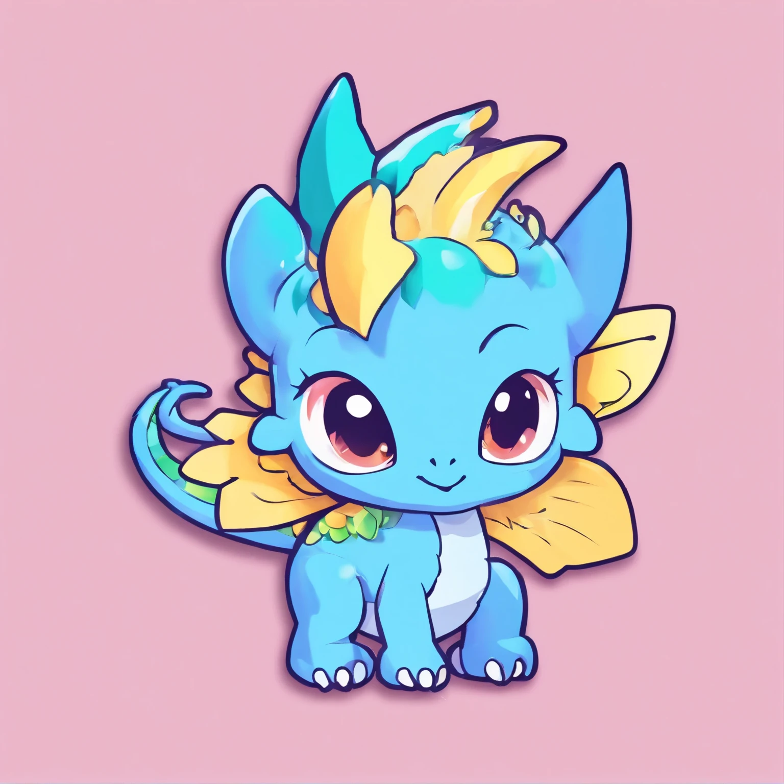 Pin; pins for accessories, colorful dragon, babygon pin, little kawaii colorful cute baby dra big eyes, with wings, big eyes, a tail and fins, simple pin, blue, yellow pastel color, Standard pins