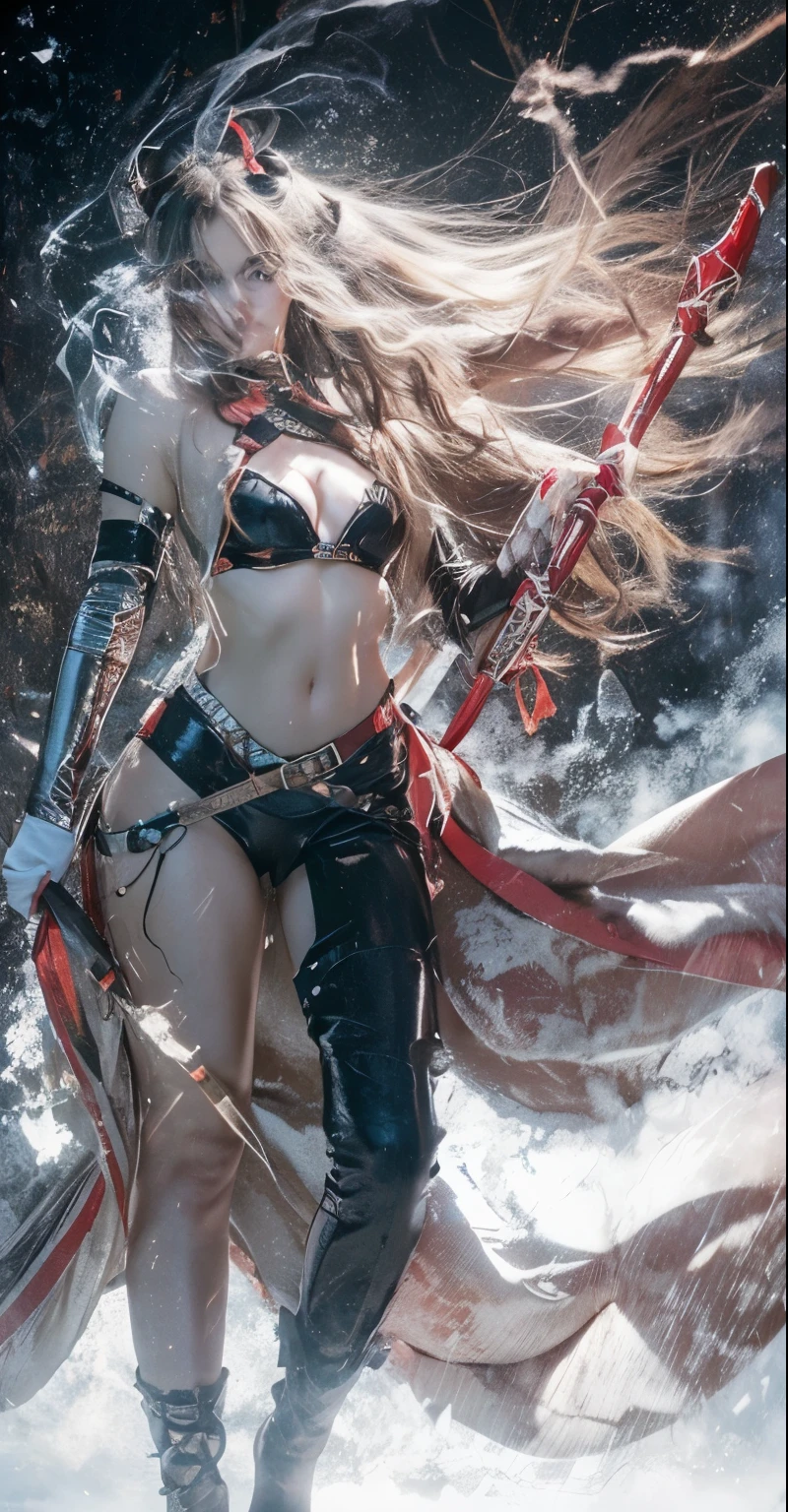 Masterpiece, realistic, A beautifull girl, erotic pose, minimalist costume, deep shadow, killer girl, full body, long hair, photorealistic, red eyes shine, smoke effect