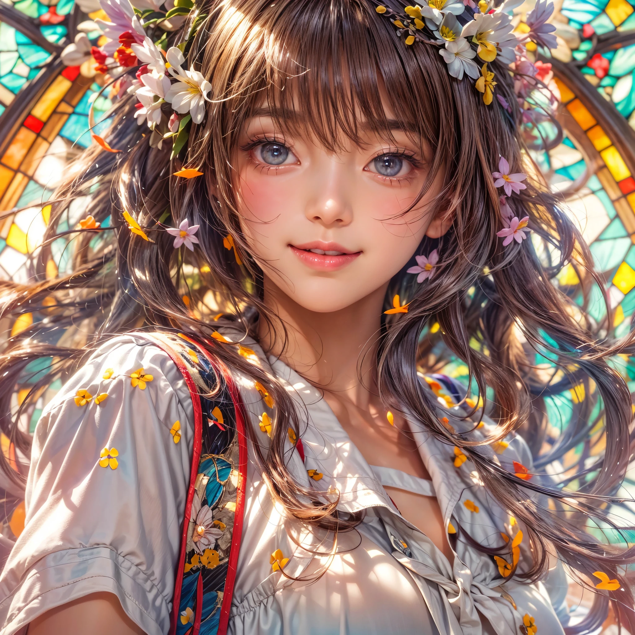 (NSFW:-0.98) . White and Red, (Dazzling colorful light pours down and reflects:1.2), (Physically-based Rendering with incredible detailed Textures), Award-winning Masterpiece of professional Analogue photograpy, Hasselblad Open aperture, (((Realistic and Photorealistic:1.37))), (((Acutance:0.85), { from below | from side } )) . ((A group photo of many KAWAII girls in ()) with visible Overflowing Cleavage) and Navel without bra . (((Extremely detailed KAWAII face variations)) with joyful expressions), { Detailed natural eyes with sparkling highlights and long eyelashes | Rosy cheeks | Navel | (pretty Ass) | (Overflowing underboob) | Oiled ivory skin Details | White panties with (blood seeping only in crotch area) | ((full of Flowers covering girl's body:1.15)) | (((Dazzling colorful stained glass with stunning elaborate details:1.2))) | Mystic sight | A Halo ling in the air | God rays | Haze | Lens flare | Luminescent particles | Kissing face to face } . Ultra-detailed, (Exposed:0.8), (((Nipple:-0.9))) .