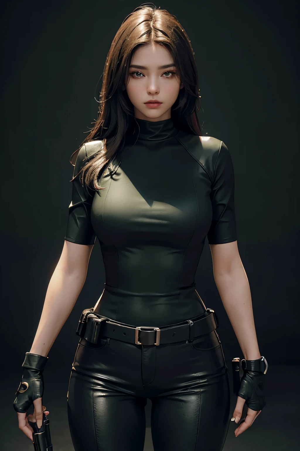 A high-definition, 3D rendering of a green and black handgun is presented. Its sleek design is accentuated by the rounded edges, giving it an aesthetically pleasing appearance. The handgun is positioned against a tan background, creating a stark contrast that highlights its intricate details. The gun's surface gleams under the spotlight, showcasing every line and curve in ultra-realistic detail.