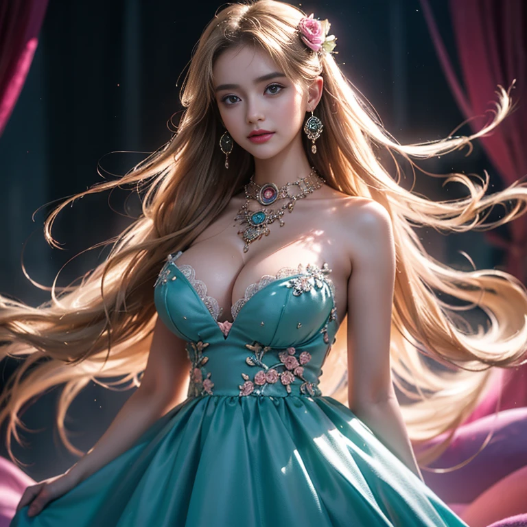 masterpiece，Highest image quality，Super details，best quality ,extremely delicate and beautiful, Very detailed,best quality, official art, Extremely detailed CG unified 8k wallpaper, Ana de Armas portrait photo, Blonde hair with black pupils，shiny skin,  (beautiful eyes:1.1), beautiful skin, big watery eyes，(detailed lighting:1.2), (Beautiful and detailed light:1.3), Beautiful black maid outfit,, beautiful breast balls, The most perfect breast ball shape，firm breast balls，Deep cleavage，Naked of breast，complex, digital drawing, Smooth, sharp focus, end of the world, epic reality, (high dynamic range:1.4), (pastel colors:1.4), Revelation，Bright colors, night, screen space refraction, (intricate details, Super detailed:1.3), art station, lens, vignette, complex background, buliding，Beautiful smile，The most beautiful look，Detailed moon background，Dreamcatcher earrings，The best look，Beautiful intricate necklace，Black lace hollow dress，（Hollow dress of various colors lacks color，Black，white，pink，purple，Red，blue，Orange，green，Cyan，），