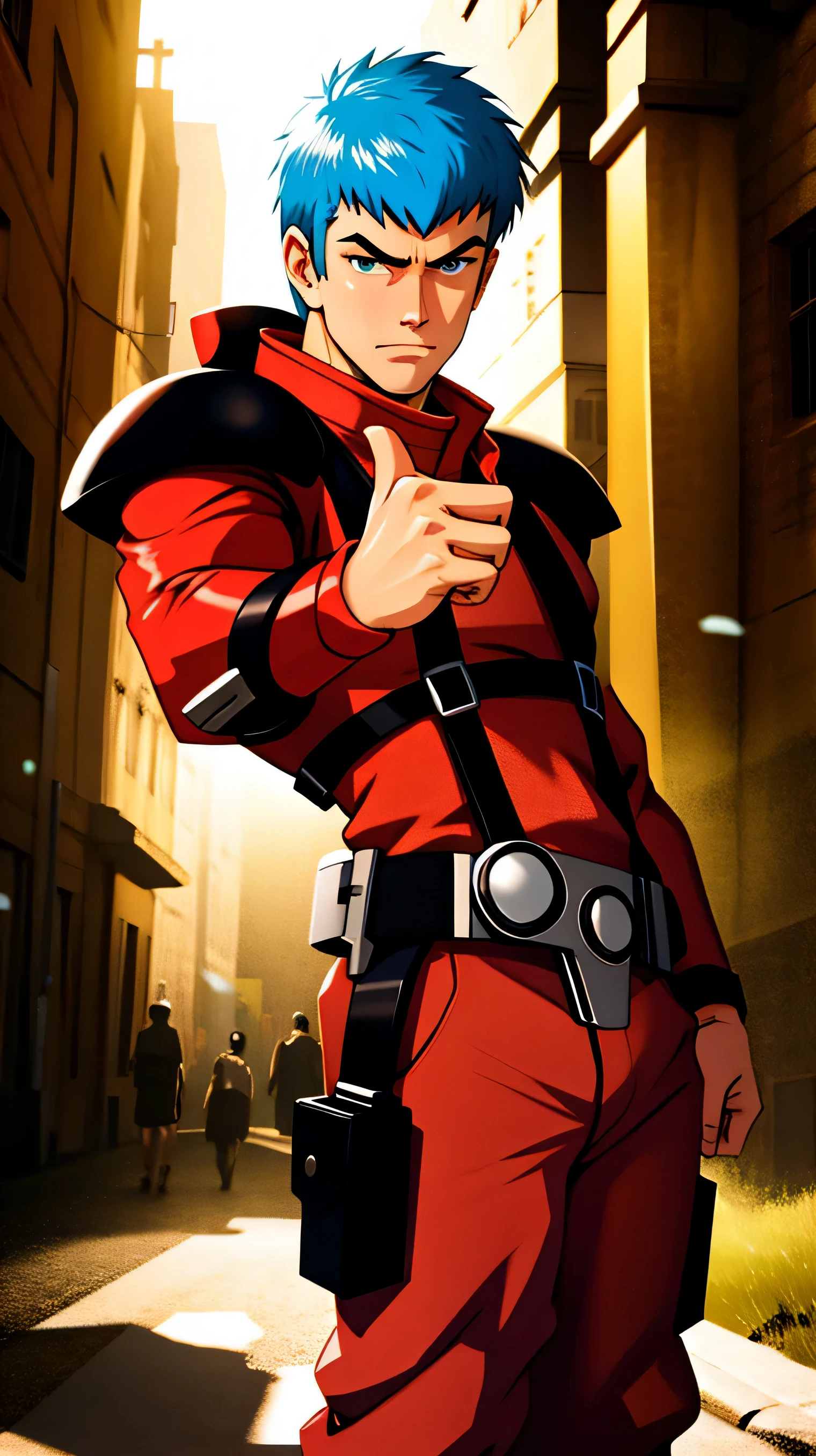 (hyper extreme detailed),(masterpiece),(hyper extreme),(realistic),cg,Lastration,novel iLastration,cool pose,place one foot on the scrap.,point the muzzle upward,have a handgun,alone,wild,Chirico_Cubie,full body photo,