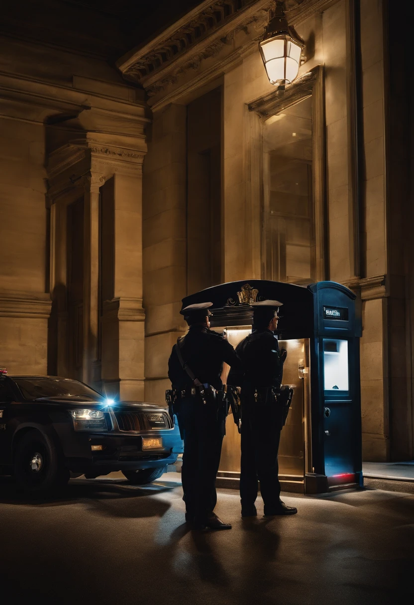 The police quickly enter the bank and find the safe open and the money stolen by a professional camera thief