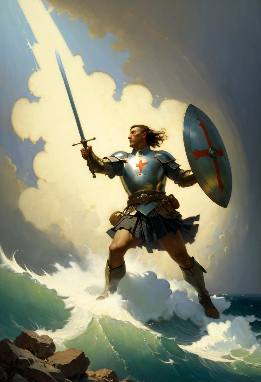 Epic Shield, by N.C. Wyeth, enhance, intricate, (best quality, masterpiece, Representative work, official art, Professional, 8k)