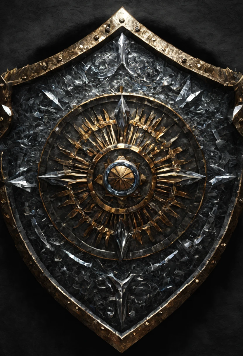 warrior shield rush, shield made of crystal, fantasy, 8k resolution, hyperdetailed, natural lighting, shiny, majestic, intricate patterns, masterpiece, atmospheric, breathtaking, magnificent, stunning, amazing