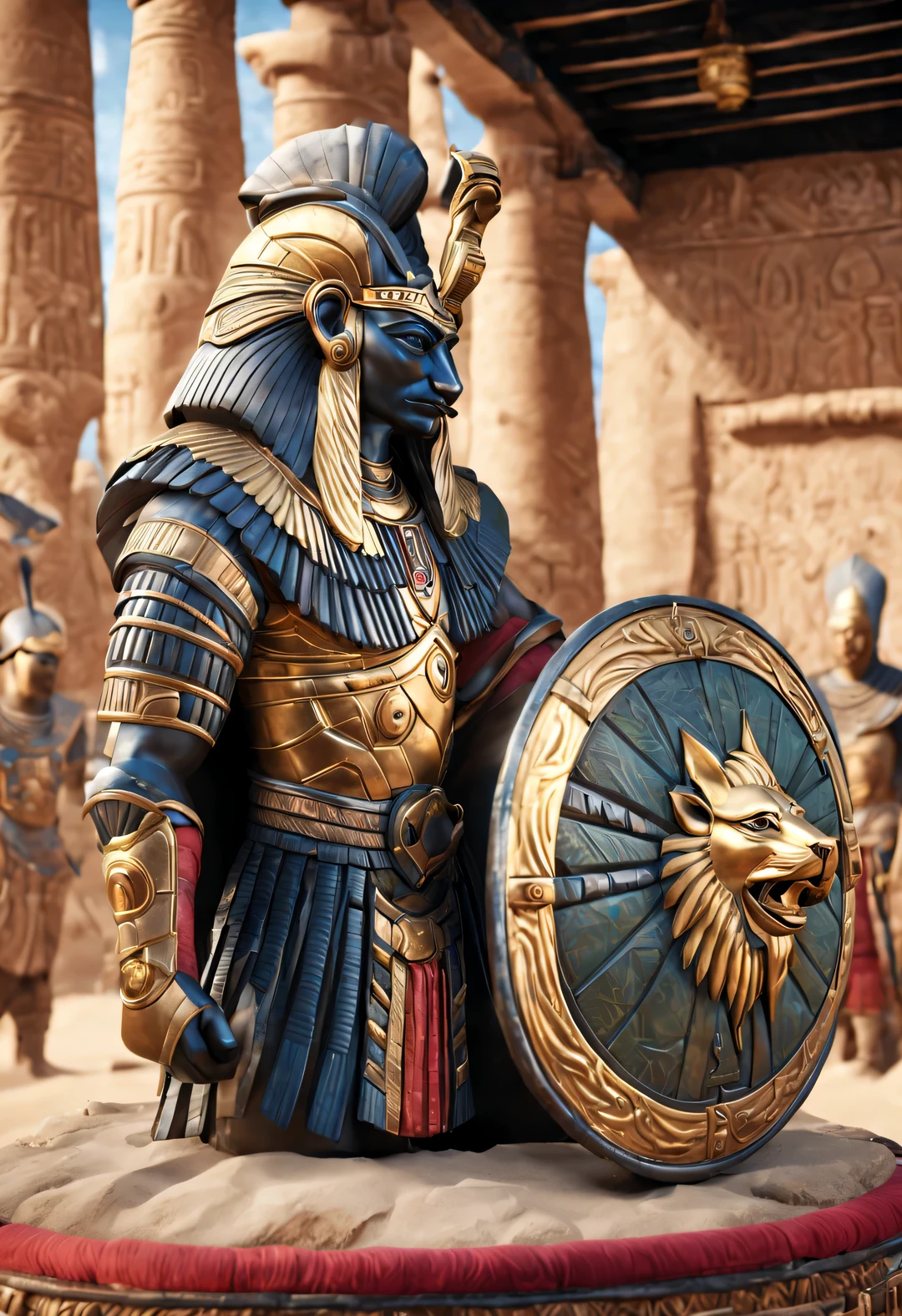 3D rendering(On the gorgeous pure deck and king's throne:1.37),(shield and king),(Very clear engraving:1.2),Comes with thick wrist strap,Shang and Zhou shields,Mostly used in vehicle combat and infantry combat,(gold)shaped like a rectangle,The front has a bronze shield and a lion' facing,Is a fierce and terrible enemy。(background:全息gold华丽宝座),side angle,photography,close-up photo,,Beadwork,sculpture,Egyptian painted pottery,Laurent Baheux,Strong atmosphere,Unreal Engine,octane rendering,V-Ray,UE4,high detail,super high quality,high resolution,Surrealism,Surrealism,16K,