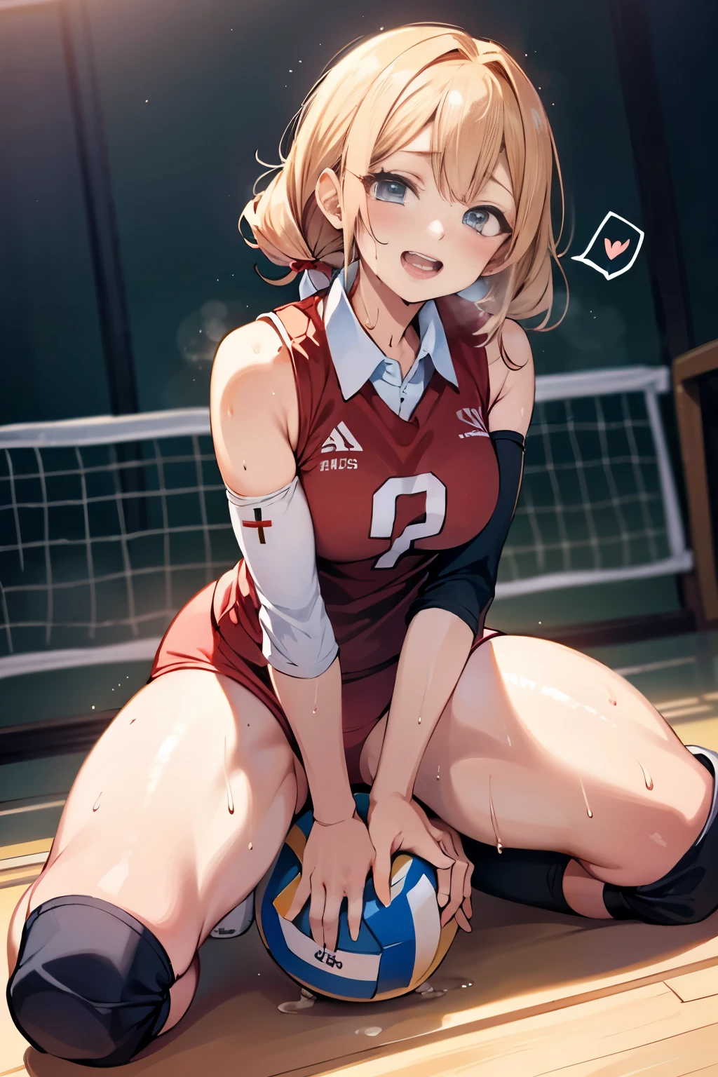 unity 8k wallpaper, anatomically correct, (((masterpiece))), (((best quality))), (((ultra detailed))), (((high-resolution))), ((Ultimate cutie)), perfect hands, perfect finger, (((good anatomy))), detailed beautiful face, shiny hair, (((gyaru))), (potbelly), (curvy), medium breasts, ((Thick thighs)), (((solo))), ((seductive smile)), (((blush))), (half open mouth),
BREAK, (((sit astride the perfectly spherical shape 6-inch volleyball))), (((Straddling a perfectly spherical 6" volleyball))), (((Perfectly spherical 6" volleyball fits perfectly crotch))), BREAK, (((Rub the Perfectly spherical 6" volleyball against crotch))),
BREAK, (Collared volleyball uniforms), sleeveless, ((buruma)), ((kneepad)), pussy juice stained, (elbow pad), (((sweat))), (((covered in sweat))), ((deep breathing)), in Volleyball Court, indoor, lighting, looking at viewer, full body, (spoken heart)