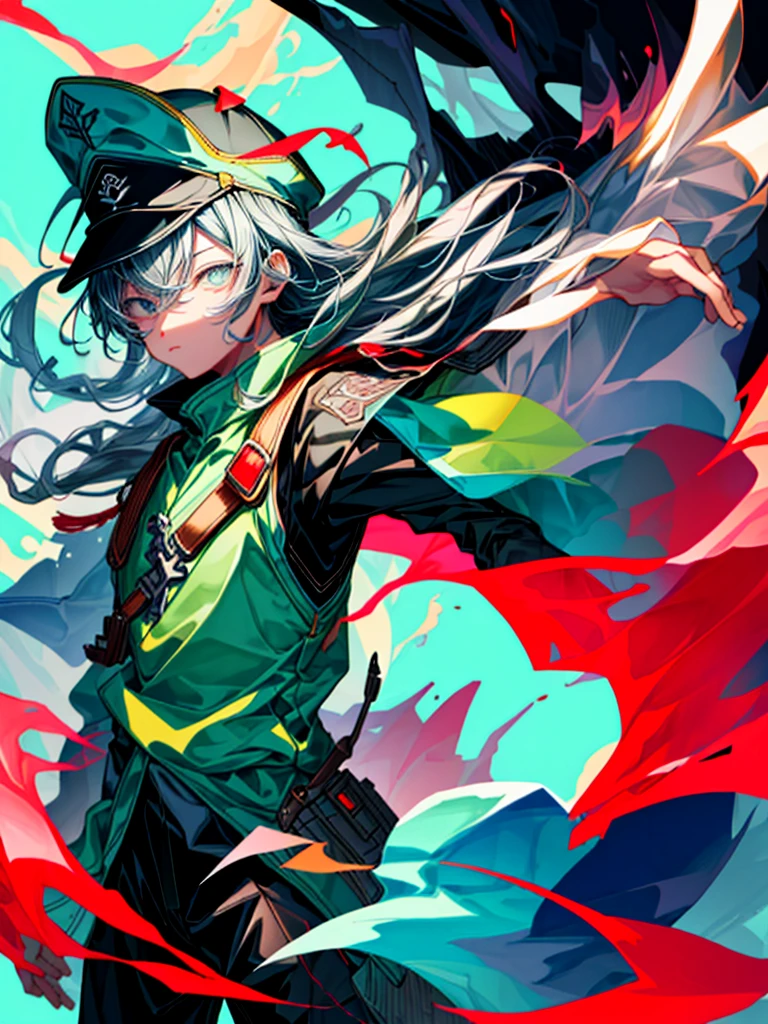 artwork, pathological complexity, 关键cartoon艺术, Detailed key animation art, 泼墨艺术cartoon, official art, cartooncartoon壁纸 高清cartoon壁纸 高清壁纸, from the night of the ark, 详细关键cartoon艺术, girl, shadow poetry style, Gormo Adray Grimdak, Official artwork, 关键cartoon艺术, cartoon关键视觉概念图像质量应该是最好的质量, 4K or 8K resolution, It has super tricks, realistic or realistic details. 用于artwork的媒介可以是插图, painting,或photography. The style of the image can be in the form of a portrait, landscape, cartoon, science fiction, photography, or concept art. The overall tone is one of resistance，huge weapon，Clothes to wear when going to sea，chaotic lights，Broken scene，sea soul shirt，Navy cap，Spearguns，Long gray hair flying，black lightning