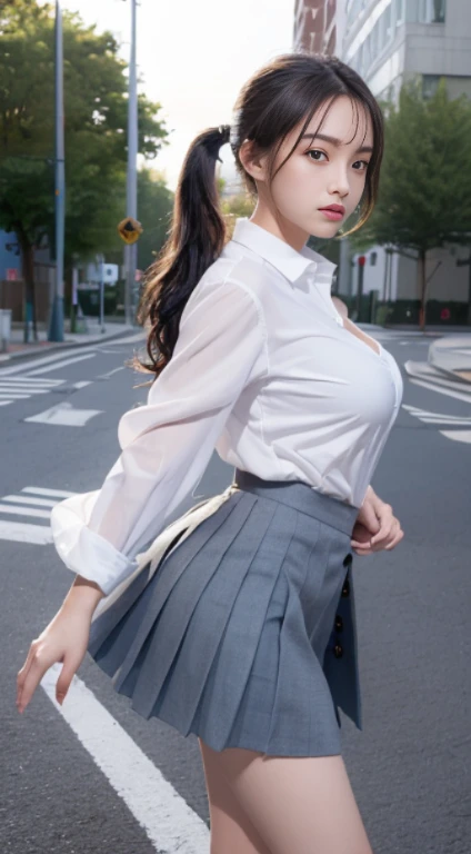 Cinematic lighting、Masterpiece、Highest quality、ultra high definition、at the park、(Wearing a high 、Above the knee length miniskirt:1.5、Cute ribbon accent:1.2)、(Skirt lifted by the wind:1.2、Sexy underwear is visible:1.4)、Tight waist、(A charming smile)、outside、(A beautiful girl is descending a long staircase:1.3、Baby Face)、(Beautiful breasts)、Small beautiful butt、(Beautiful eyes in every detail、Detailed eyes and face:1.2)、Professional photography techniques、(Detailed legs:1.2)