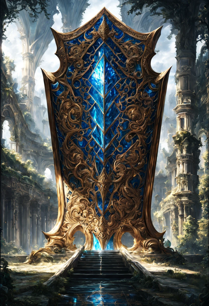 warrior shield rush, shield made of crystal, fantasy, 8k resolution, hyperdetailed, natural lighting, shiny, majestic, intricate patterns, masterpiece, atmospheric, breathtaking, magnificent, stunning, amazing