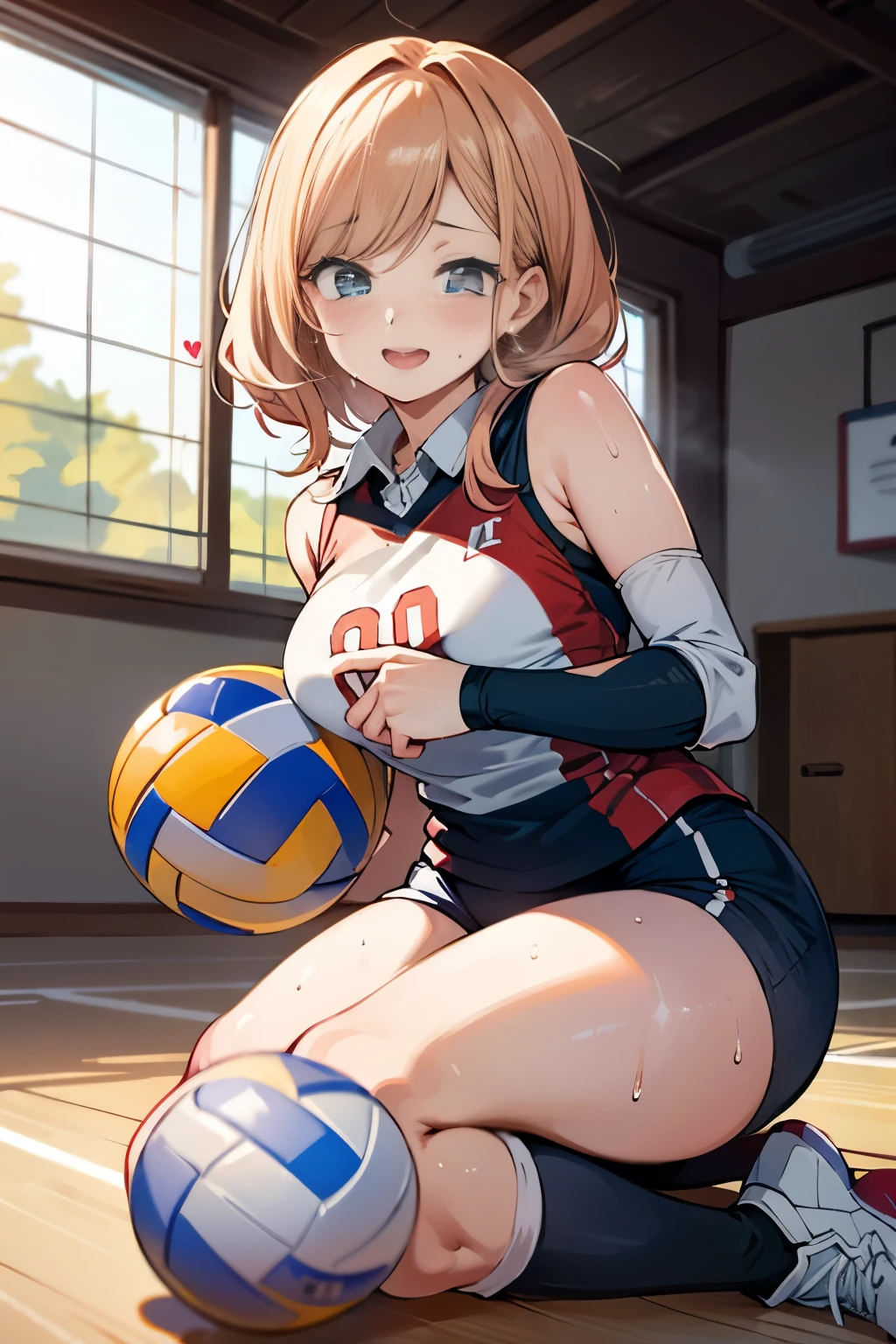 unity 8k wallpaper, anatomically correct, (((masterpiece))), (((best quality))), (((ultra detailed))), (((high-resolution))), ((Ultimate cutie)), perfect hands, perfect finger, (((good anatomy))), detailed beautiful face, shiny hair, (((gyaru))), (potbelly), (curvy), medium breasts, ((Thick thighs)), (((solo))), ((seductive smile)), (((blush))), (half open mouth),
BREAK, (((sit astride the perfectly spherical shape 6-inch volleyball))), (((Straddling a perfectly spherical 6" volleyball))), (((Perfectly spherical 6" volleyball fits perfectly crotch))), BREAK, (((Rub the Perfectly spherical 6" volleyball against crotch))),
BREAK, (Collared volleyball uniforms), sleeveless, ((buruma)), ((kneepad)), pussy juice stained, (elbow pad), (((sweat))), (((covered in sweat))), ((deep breathing)), in Volleyball Court, indoor, lighting, looking at viewer, full body, (spoken heart)