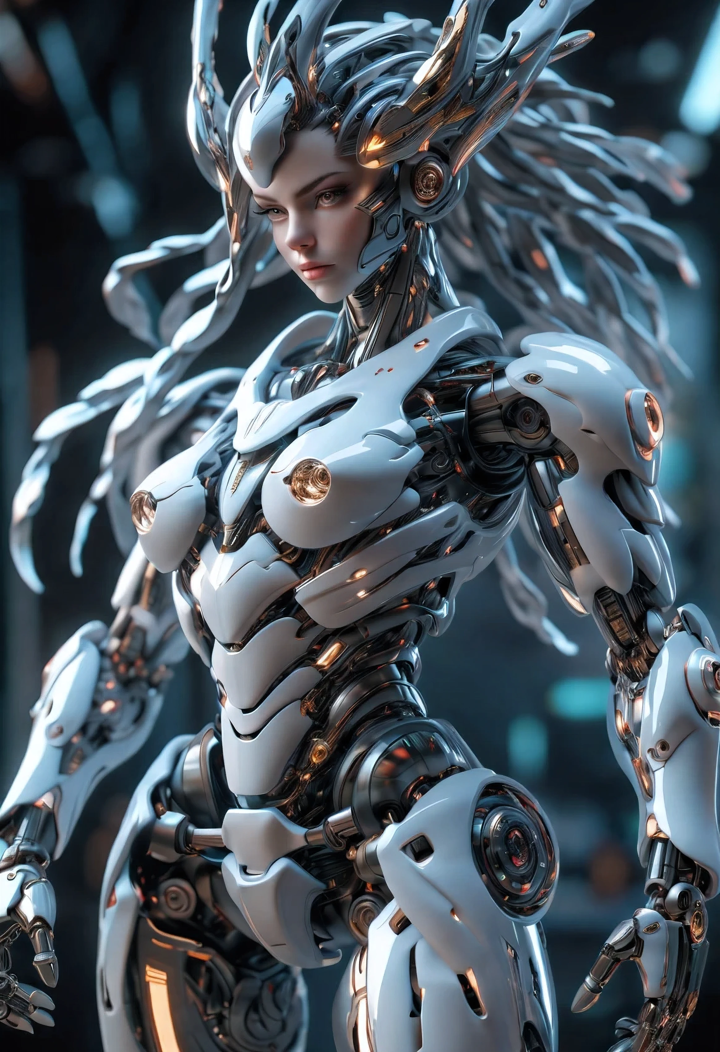 ((Best Quality)), ((Masterpiece)), (Very Detailed: 1.3), 3D, high saturation transparent robot transparent mecha valkirie-mecha, sexy cyberpunk (Virginian) woman wearing crown, with master chief style armor, brunette hair with braids, sci-fi technology, HDR (High Dynamic Range), ray tracing, nvidia RTX, super resolution, unreal 5, subsurface scattering, PBR texture, post-processing, anisotropic filtering, depth of field, maximum sharpness and sharpness, multi-layer texture, Specular and albedo mapping, surface shading, accurate simulation of light-material interactions, perfect proportions, octane rendering, duotone lighting, low ISO, white balance, rule of thirds, wide aperture, 8K RAW, high efficiency subpixels, subpixel convolution, light particles, light scattering, Tyndall effect, (very Beautiful , full body, battle pose),