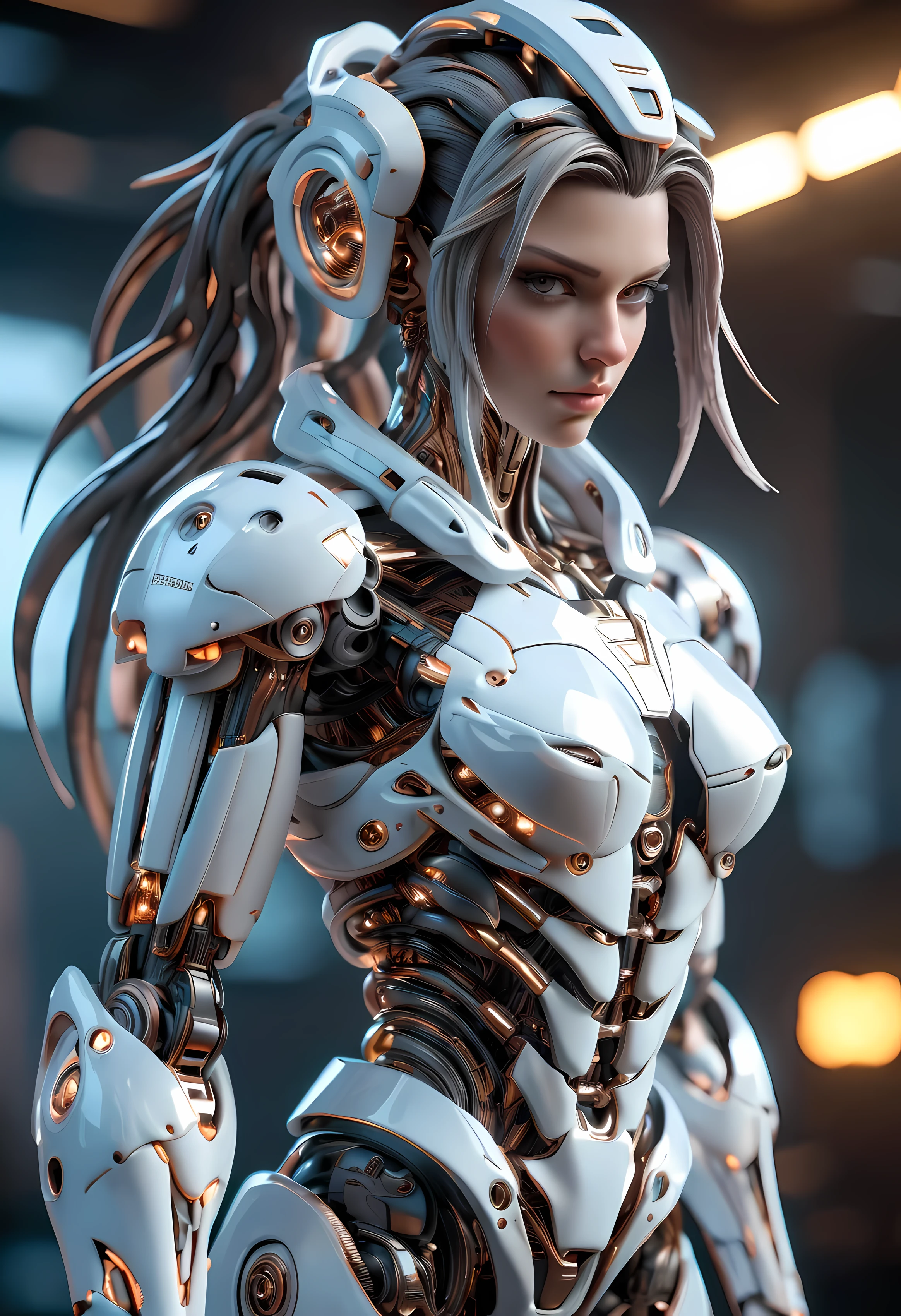 ((Best Quality)), ((Masterpiece)), (Very Detailed: 1.3), 3D, high saturation transparent robot transparent mecha valkirie-mecha, sexy cyberpunk (Virginian) woman wearing crown, with master chief style armor, brunette hair with braids, sci-fi technology, HDR (High Dynamic Range), ray tracing, nvidia RTX, super resolution, unreal 5, subsurface scattering, PBR texture, post-processing, anisotropic filtering, depth of field, maximum sharpness and sharpness, multi-layer texture, Specular and albedo mapping, surface shading,  accurate simulation of light-material interactions, perfect proportions, octane rendering, duotone lighting, low ISO, white balance, rule of thirds, wide aperture, 8K RAW, high efficiency subpixels, subpixel convolution, light particles, light scattering, Tyndall effect, (very Beautiful , full body, battle pose), 