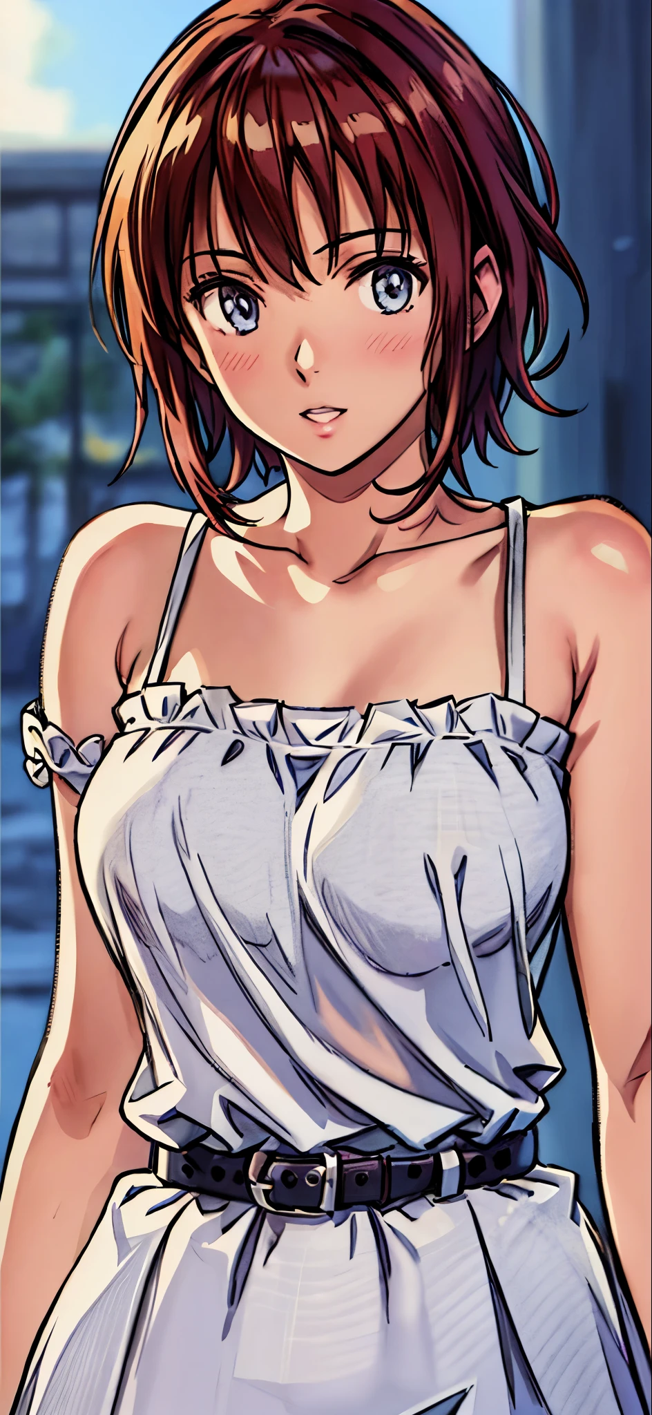 (Best Quality,4K,8K,hight resolution,masutepiece:1.2), Ultra-detailed, (Realistic,photoRealistic,photo-Realistic:1.37),((full body)),((very short hair)), beautiful girl, blush,pink long skirt dress, ,white high heel pumps,Beautiful detailed eyes, Beautiful detailed lips, extremely detailed eye and face, long eyelashes, Realistic anime 3D style, Smooth Anime CG Art, Digital rendering by Makoto Shinkai, Moe Anime Art Style, photoRealistic rendering of an anime girl, Shinkai Makoto style, Cute anime girl visuals, Realistic young anime girl, girl fan art, Created by Anime Artist'studio of.