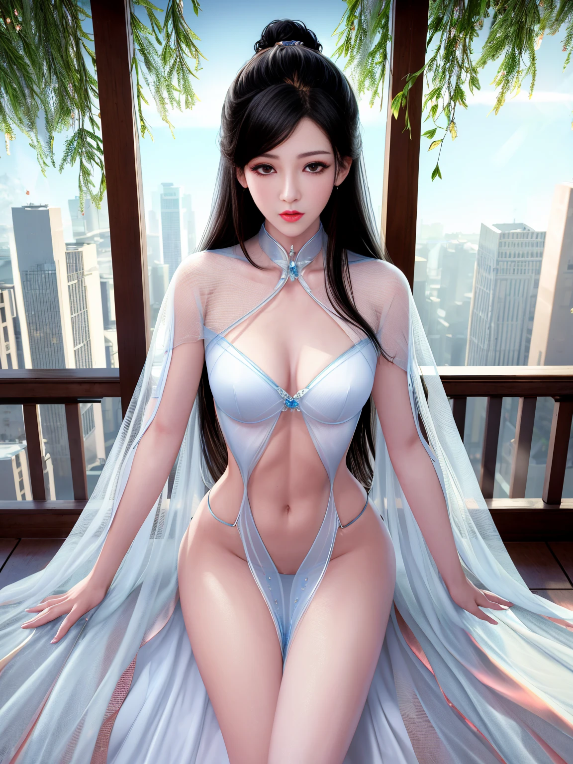 Hyper-realistic 8K CG, flawless,、high resolution、,overlooking,,. China open corridor、terrace ,,eternal, black hair color hair ,1 beautiful model、most, It feels very extreme ,light as yarn(),,University teacher'That,,,hollow、delicate face ,((((Body)))) Perfect slim Body(pinch slip :0.5), Very suitable for white skin, )))。((((full Bodyesbian)))),1 beautiful model、most, It feels very extreme ,light as yarn(),大hollow、delicate face ,((((Body)))) Perfect slim Body(pinch slip :0.5), Very suitable for white skin, )))。big bust .... (((Transparent gauze))) ,,Over the knee,,Most of the Body standing