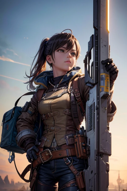 (best quality,4k,8k,highres,masterpiece:1.2),ultra-detailed,realistic,concept artists,character concept art,character design,front,side,back, Luminary Story character concept art,Luminary Story character design,Gun Girl,expertly detailed character concept art,metallic bullet concept art,engaging character design,Lucio as a woman,gravity-defying inspiration,sticky tar concept art,belt fastened around waist,steampunk weapons,vivid colors,HDR,UHD,sharp focus,physically-based rendering,studio lighting,bokeh