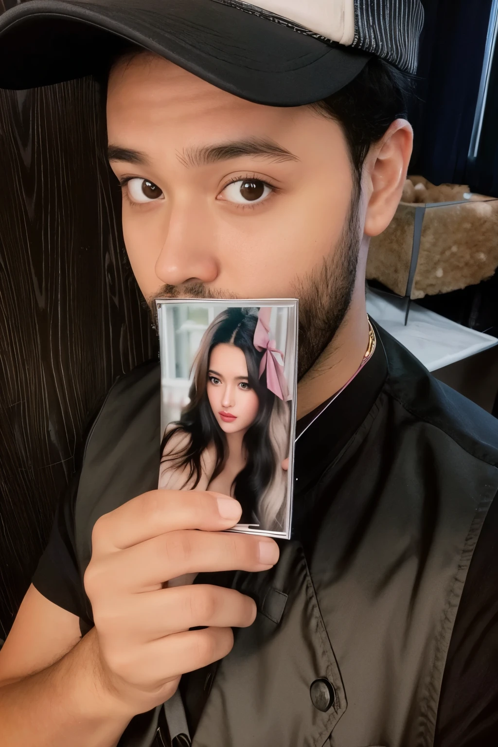 homem, the weeknd prickly holding a photo of a woman in a pink bow, fotografia selfie 8k, foto de perfil de foto de retrato, portrait of, profile picture with headshot, selfie, retrato de  obra de arte!, taken at the beginning of 2020, 