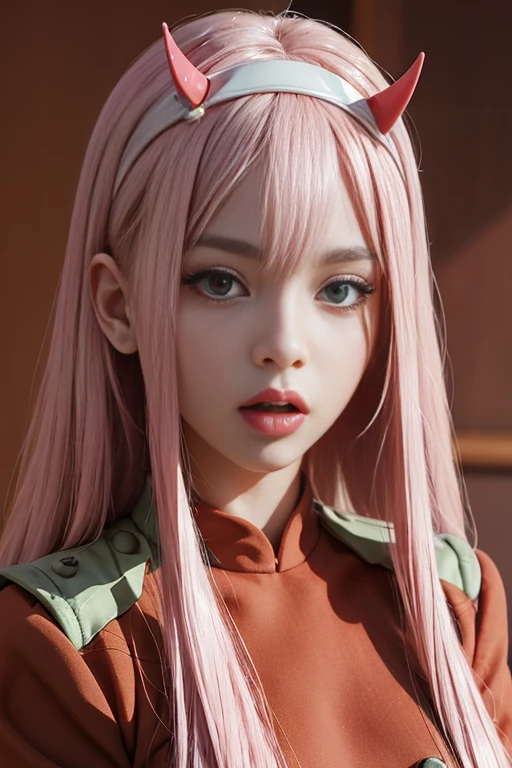 Boy with long pink hair and green eyes