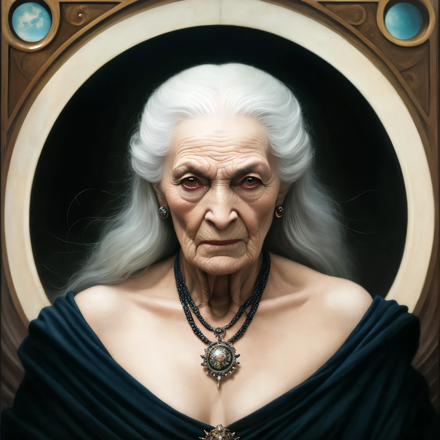 uma velha com cabelos brancos e vestido preto, granny weatherwax, circle of the crone, Por Tom Bagshaw e Boris Vallejo, Retrato de uma feiticeira, mother of wizards, retrato de uma bruxa, retrato de uma bruxa negra, classical witch, Gandalf como uma mulher, by José Comas Quesada, senhora de cabelos brancos