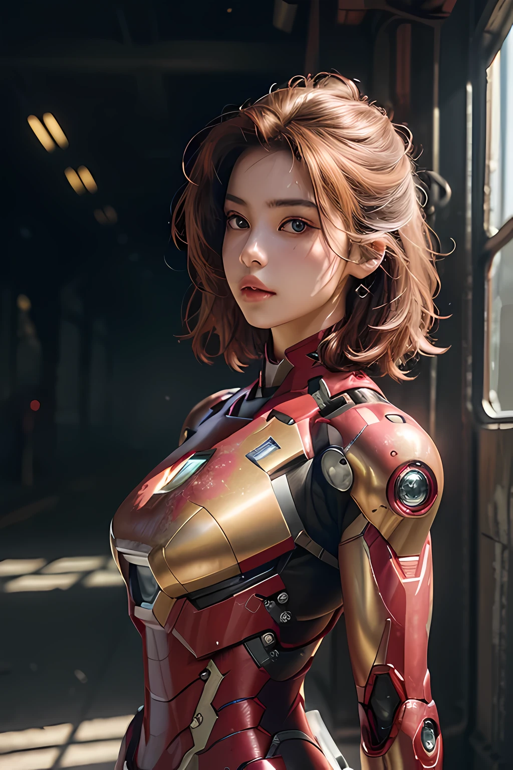 (1girl:1.3), solo,__body-parts__, official art, unity 8k wallpaper, ultra detailed, beautiful and aesthetic, beautiful, masterpiece, best quality, RAW, masterpiece, super fine photo,, best quality, super high Resolution, photorealistic, sunlight, full body portrait, stunningly beautiful,, dynamic pose, delicate face, vibrant eyes, (side view), she is wearing a futuristic Iron Man mech, red and gold, Highly detailed abandoned warehouse background, detailed face, detailed complex busy background, messy, gorgeous, milky, high detailed skin, realistic skin details, visible pores, sharp focus, volumetric fog, 8k uhd, dslr camera, High quality, film grain, fair skin, photorealism, lomography, sprawling metropolis in a futuristic dystopia, view from below, translucent