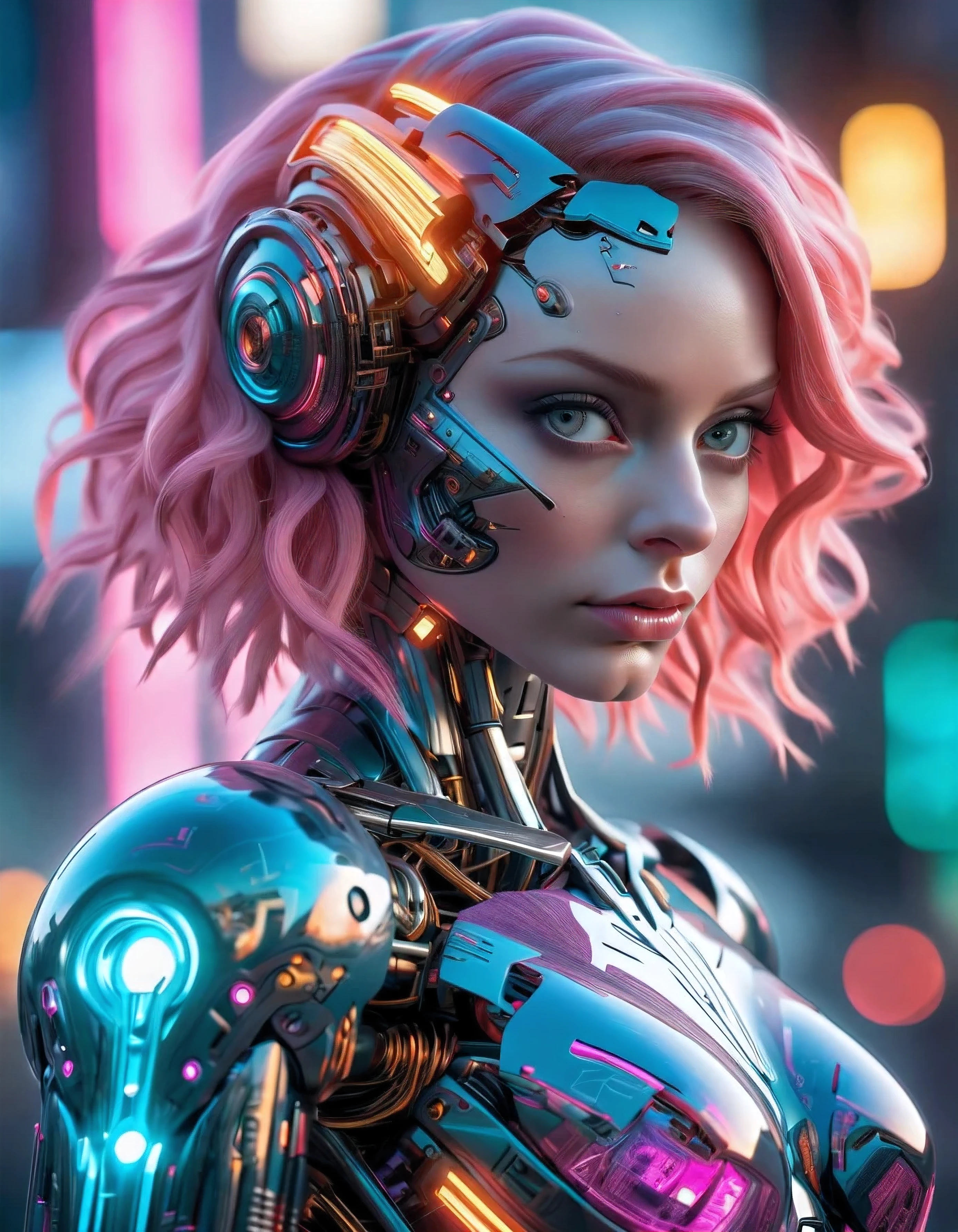 (best quality,highly detailed,UHD photo),Christina Hendricks as (cosmic cyberpunk mecha-angel:1.1).,ultra-detailed depiction of Christina Hendricks' mesmerizing beauty,(intense neon lights,vivid colors) illuminating the futuristic cityscape,exploring the boundaries between humanity and technology,mecha-angel wings seamlessly integrated into her cybernetic body,meticulously crafted metallic armor,industrial aesthetics with a touch of ethereal grace,long, flowing hair radiating vibrant hues mirroring the aurora borealis,powerful and captivating gaze revealing both strength and vulnerability,elevating the concept of beauty to new heights, sleek and sharp edges contrasting with soft and delicate features,transcending the ordinary with a sense of otherworldly allure,embodying the divine essence of a celestial being,overwhelming attention to every minute detail,from the intricate circuitry patterns on her skin to the shimmering reflections in her metallic eyes,sharp focus capturing every nuance of her expression,unveiling the secrets of a parallel universe where technology and spirituality converge,a true masterpiece merging the realms of science fiction and angelic beauty.